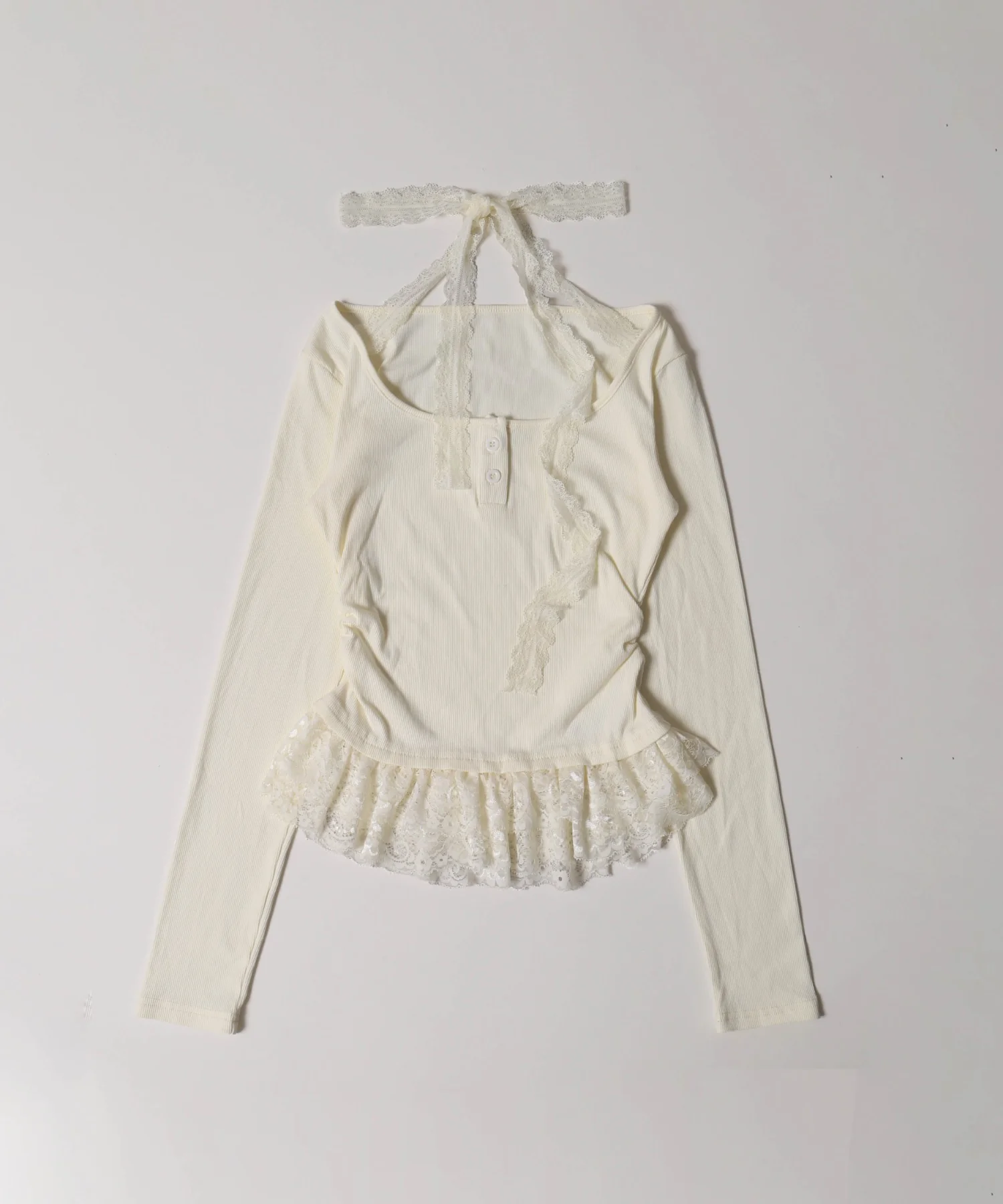レースチョーカー長袖ドッキングトップス - Image 23