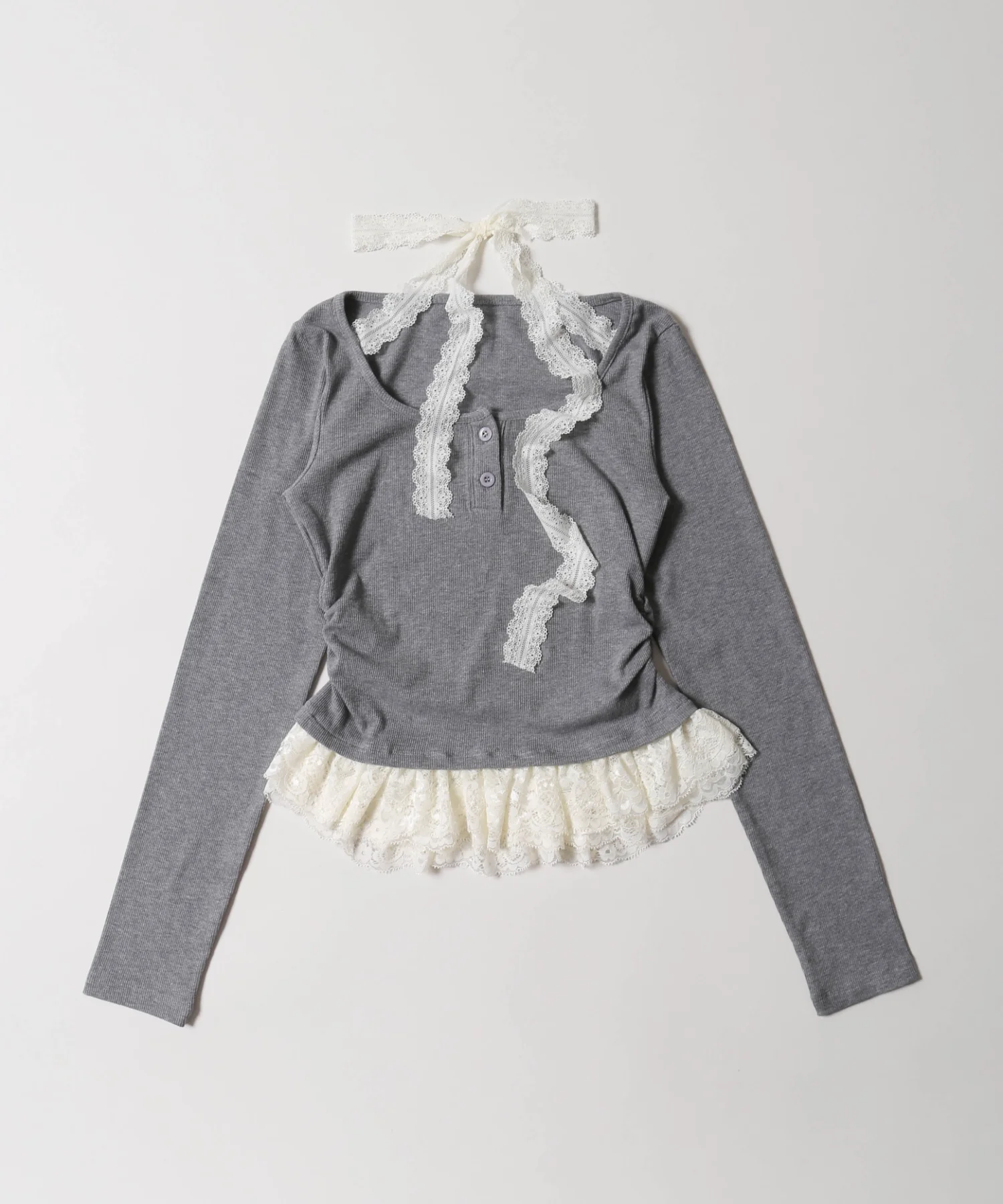 レースチョーカー長袖ドッキングトップス - Image 24