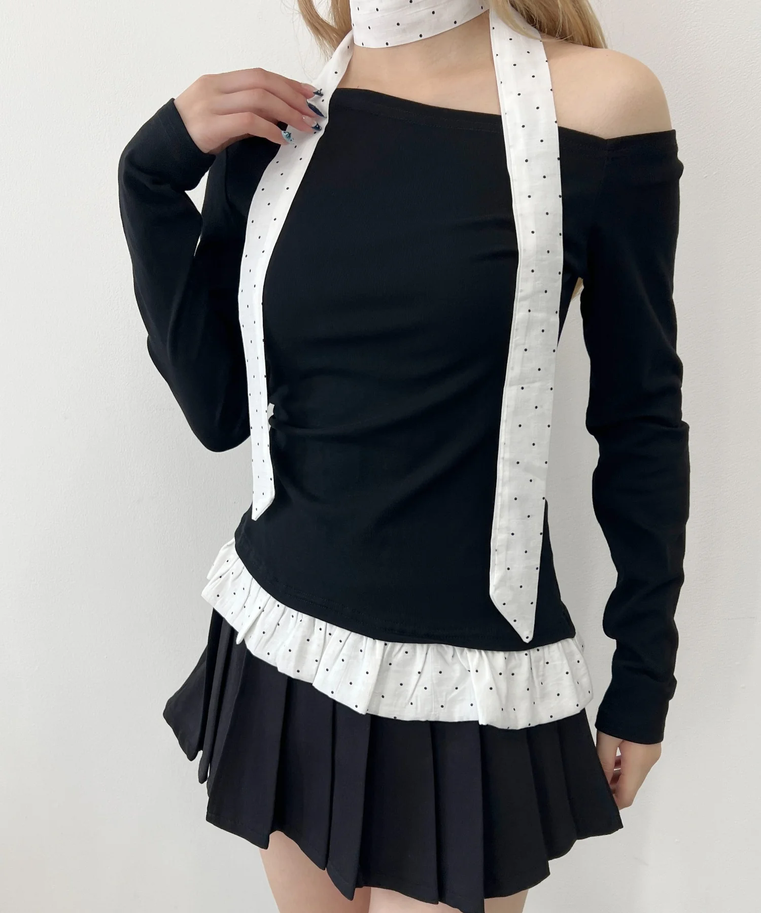 ドットチョーカーセット長袖トップス - Image 7