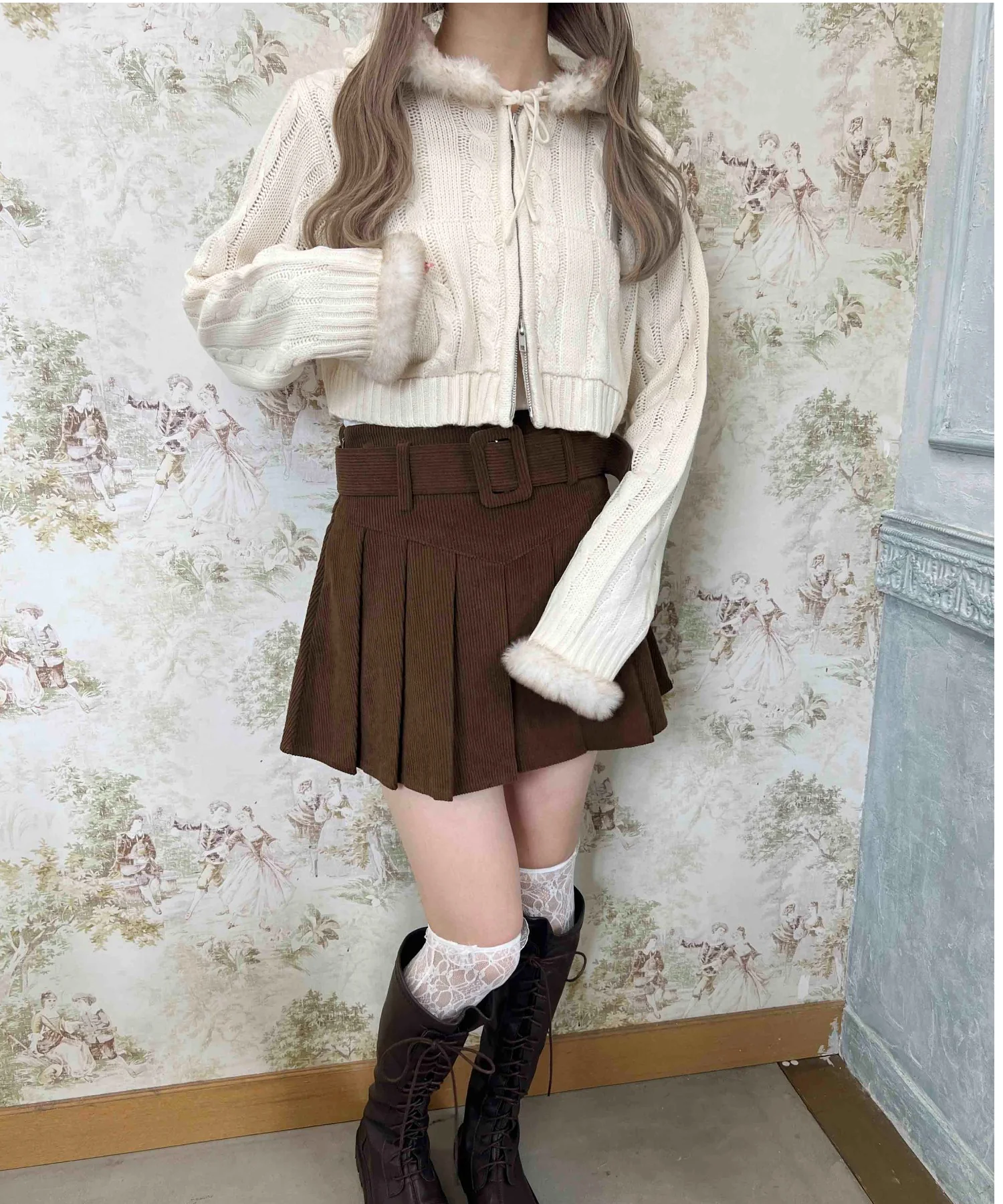 フェイクファーフードケーブルパーカー - Image 8
