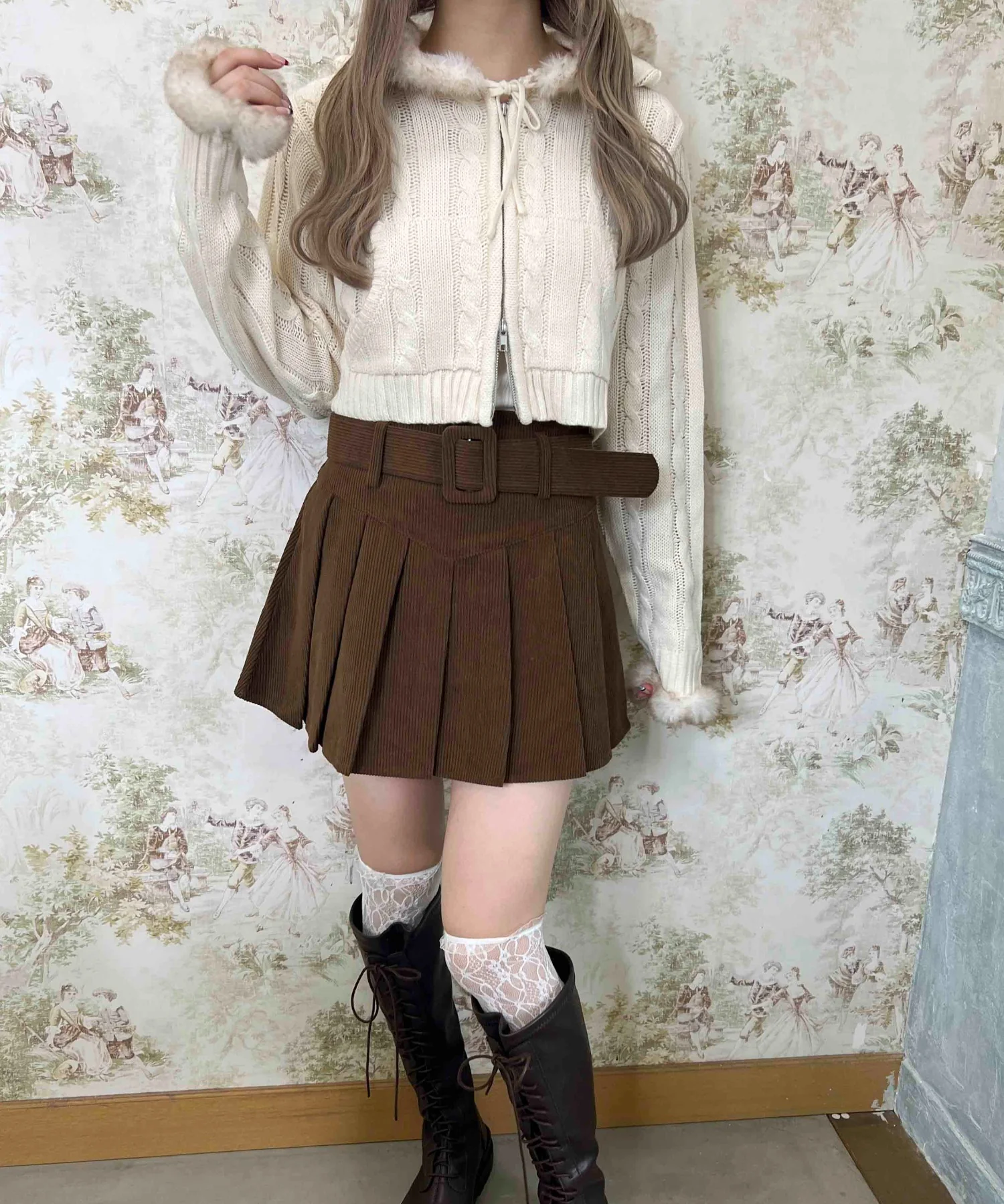 フェイクファーフードケーブルパーカー - Image 9