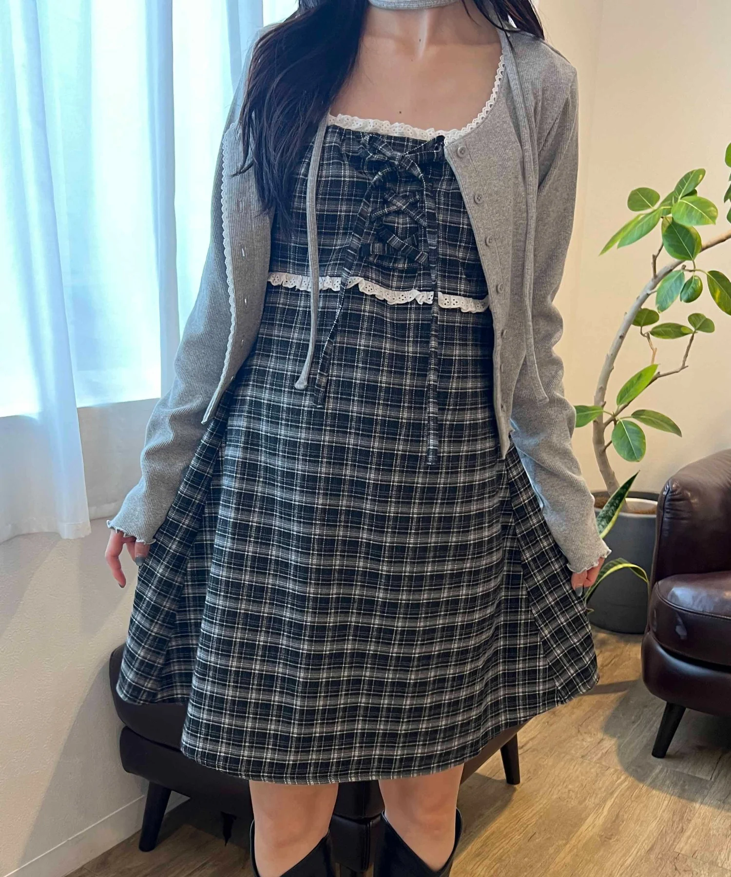 レースポイントチェックミニワンピース - Image 11