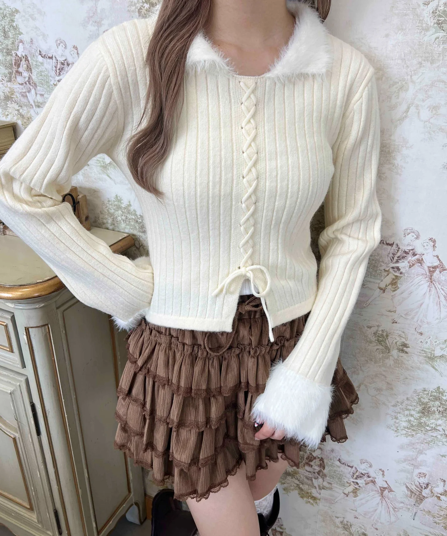 バイカラーレースアップデザインニット - Image 11