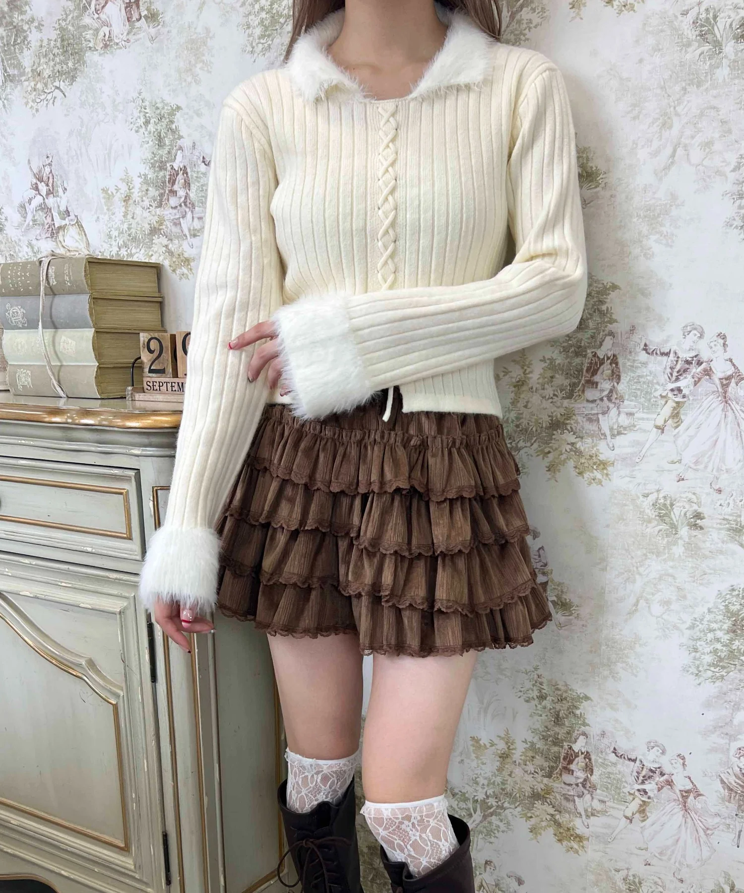 バイカラーレースアップデザインニット - Image 13