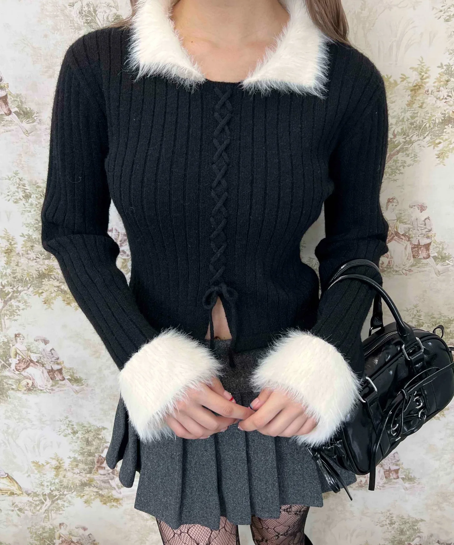 バイカラーレースアップデザインニット - Image 18