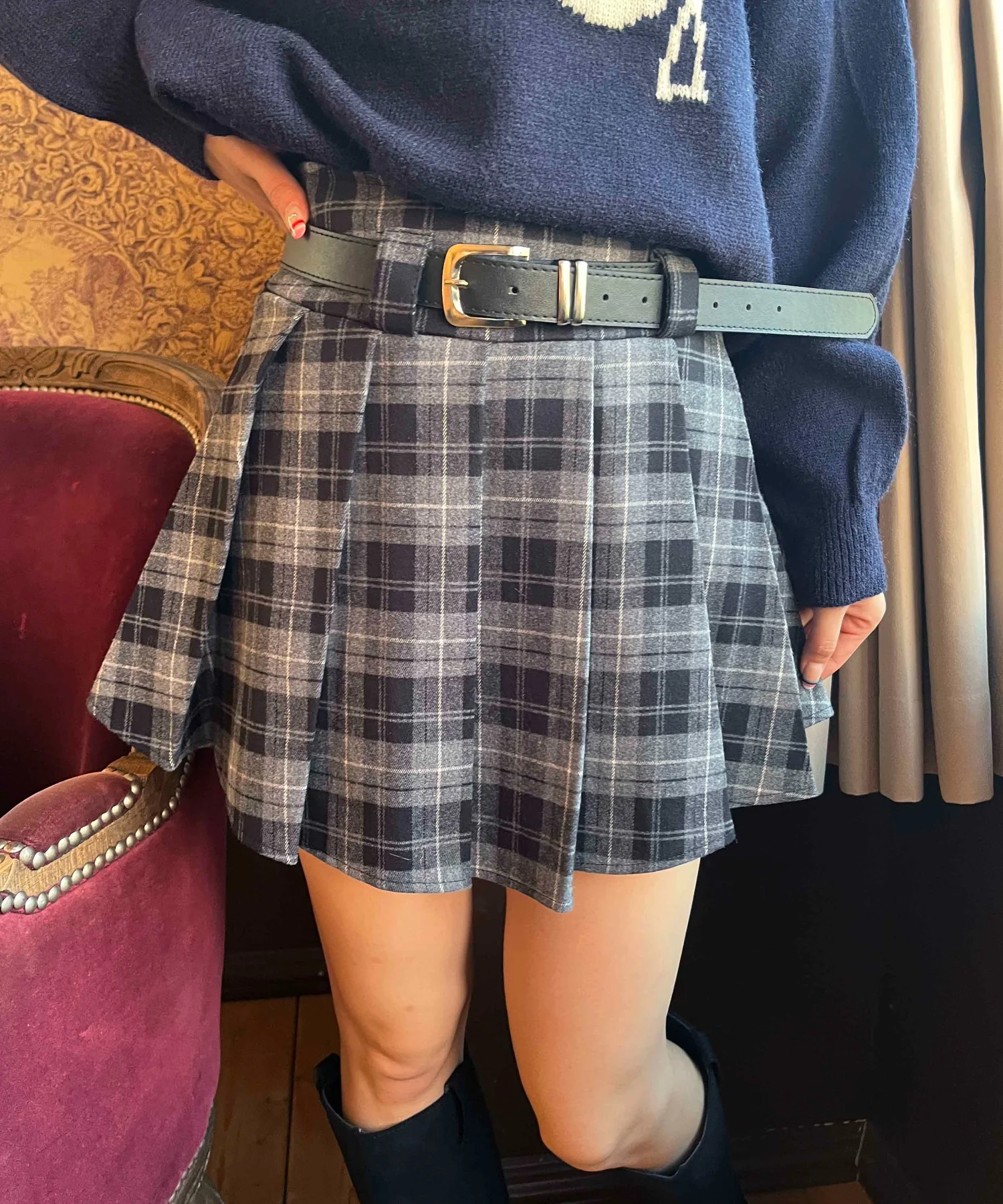ベルト付きチェックプリーツスカート - Image 11