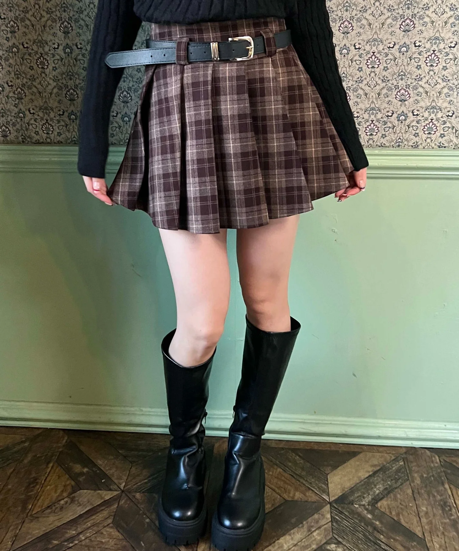 ベルト付きチェックプリーツスカート - Image 4