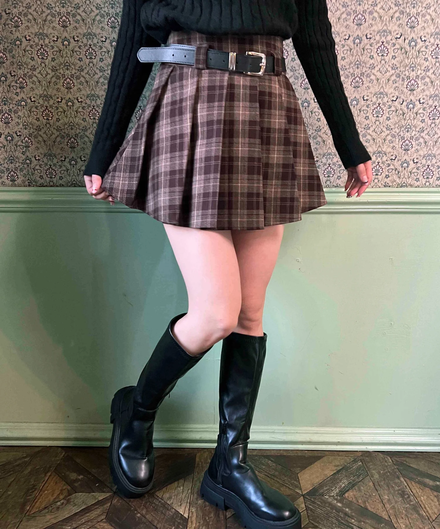 ベルト付きチェックプリーツスカート - Image 6
