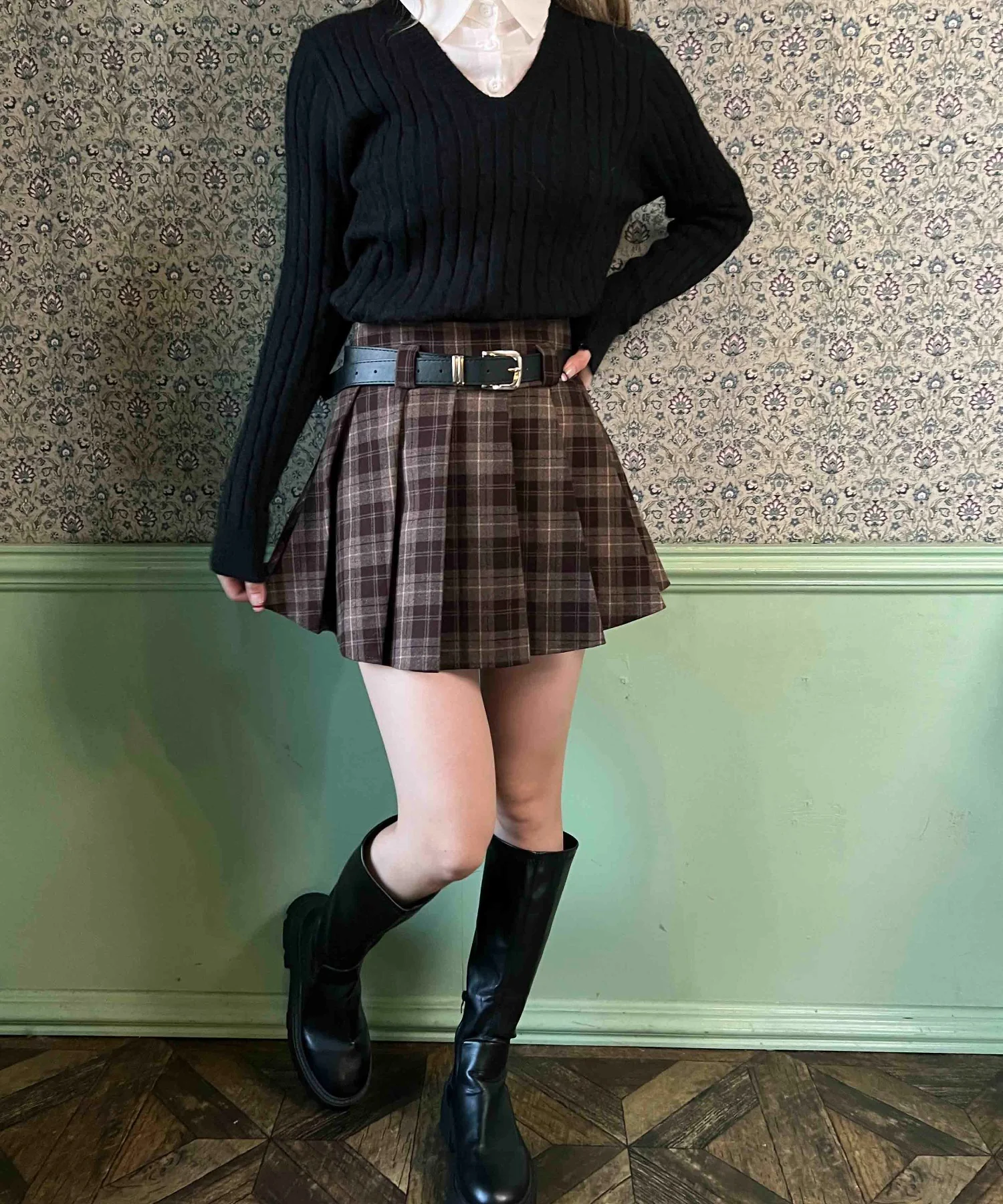 ベルト付きチェックプリーツスカート - Image 8
