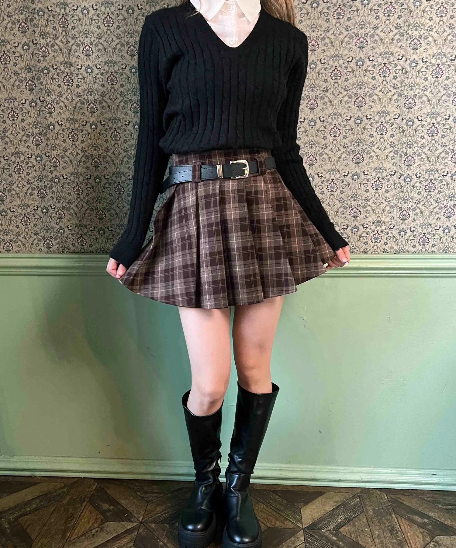ベルト付きチェックプリーツスカート - Image 9