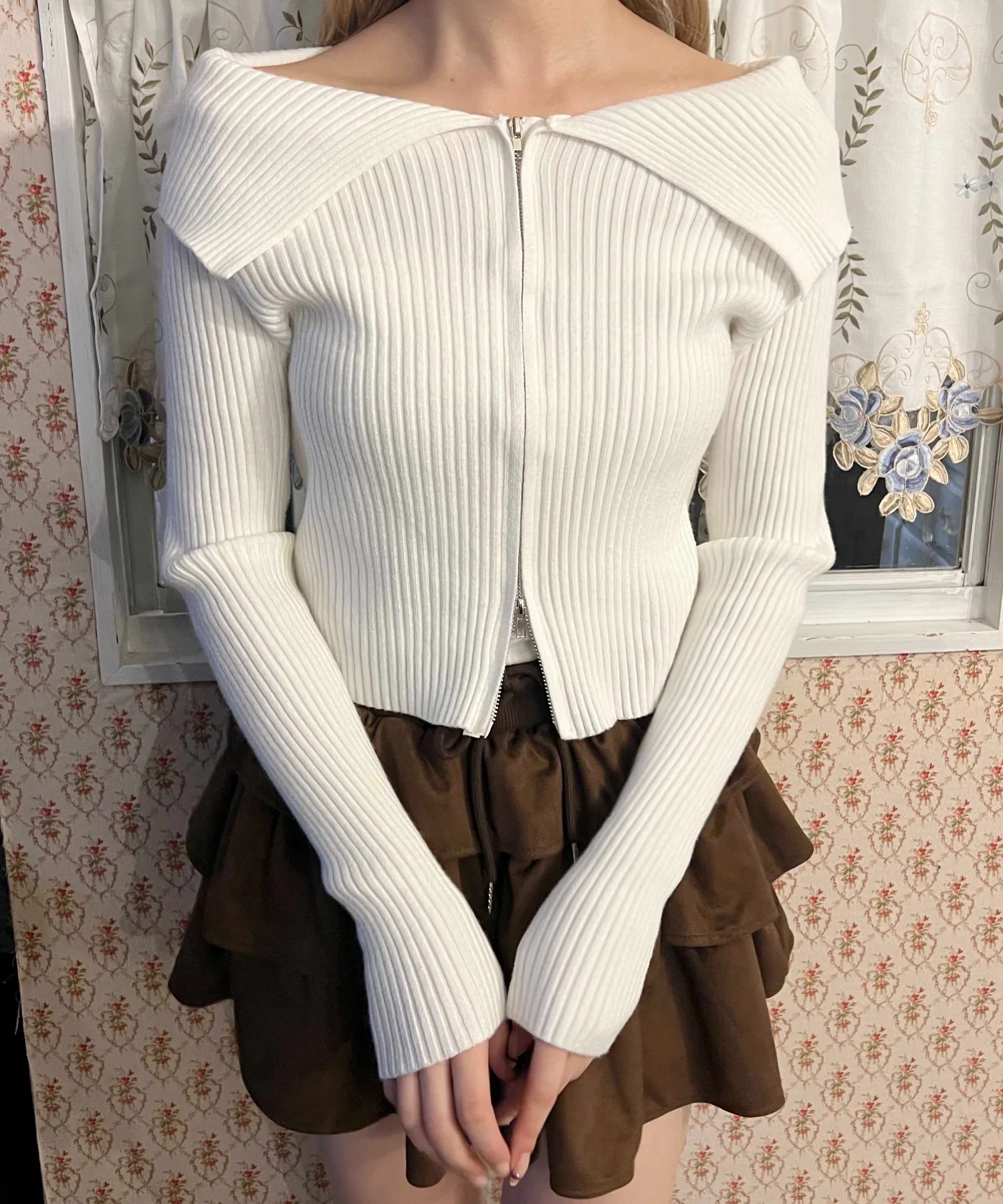 ビッグカラージップニットカーディガン - Image 4