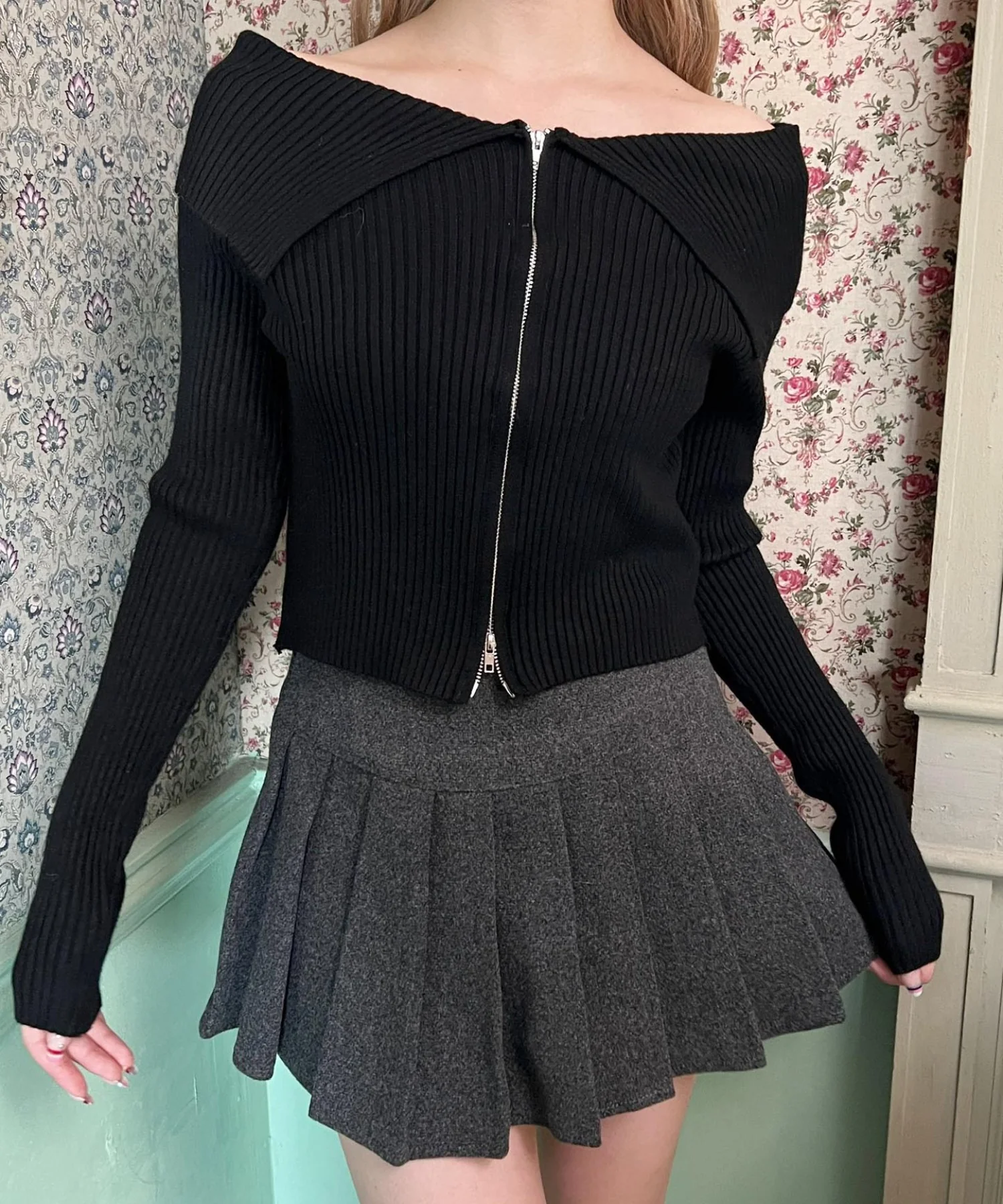 ビッグカラージップニットカーディガン - Image 8
