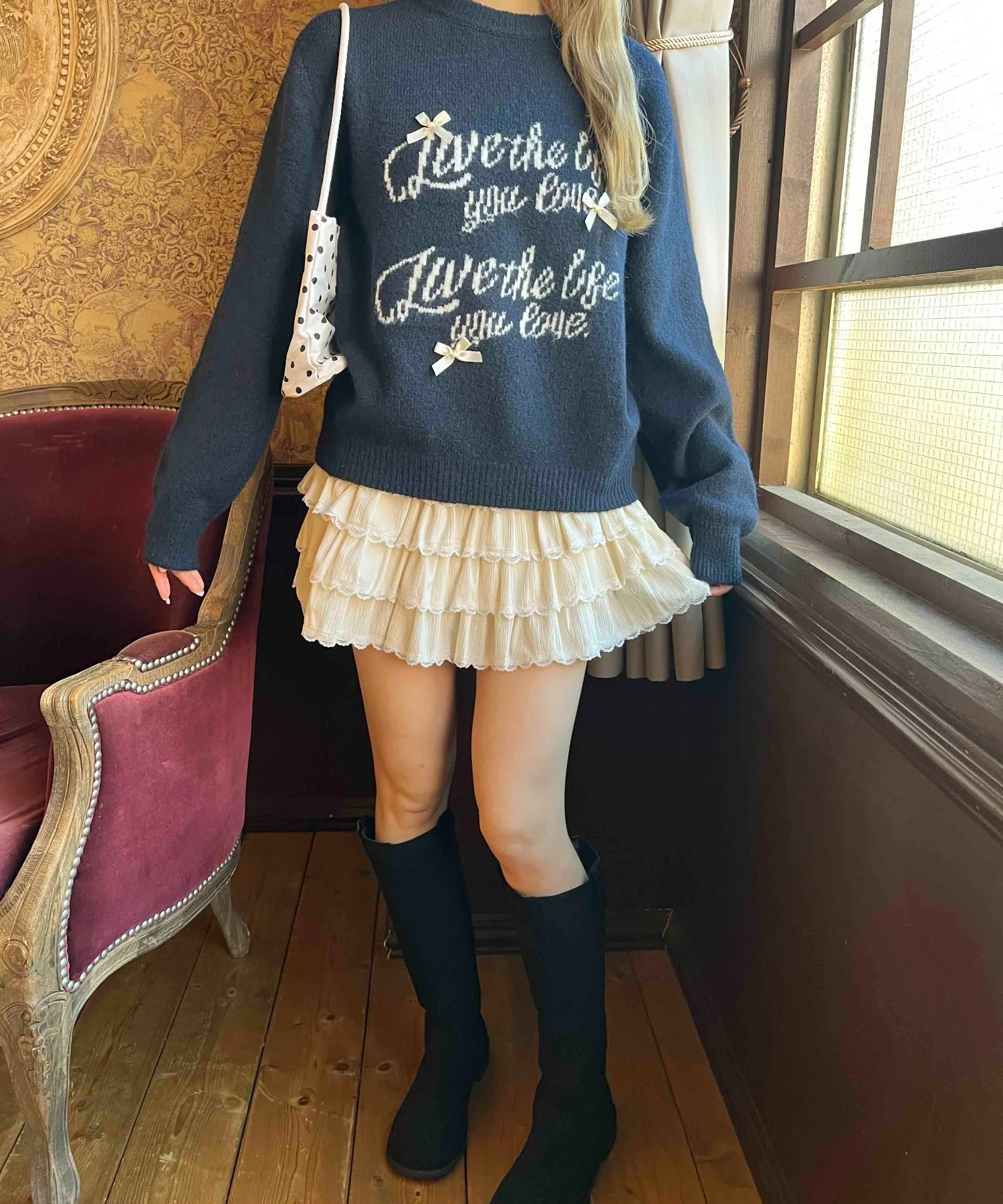 リボンデザインジャガードニット - Image 5