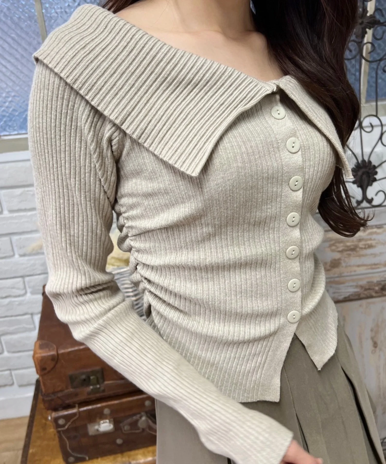 フロントボタンオフショルトップス - Image 11