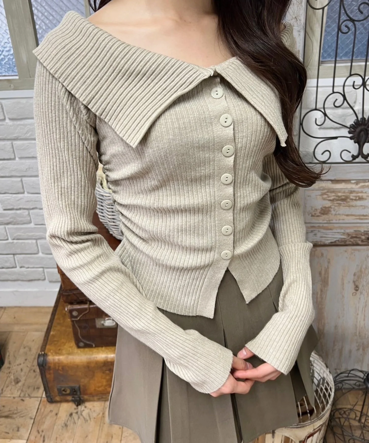 フロントボタンオフショルトップス - Image 12