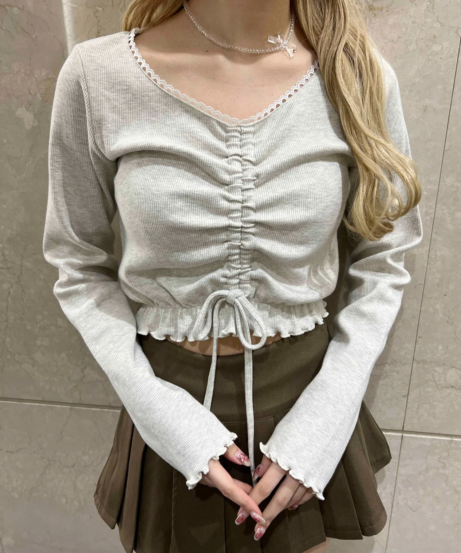 レースパイピングドロストトップス - Image 3