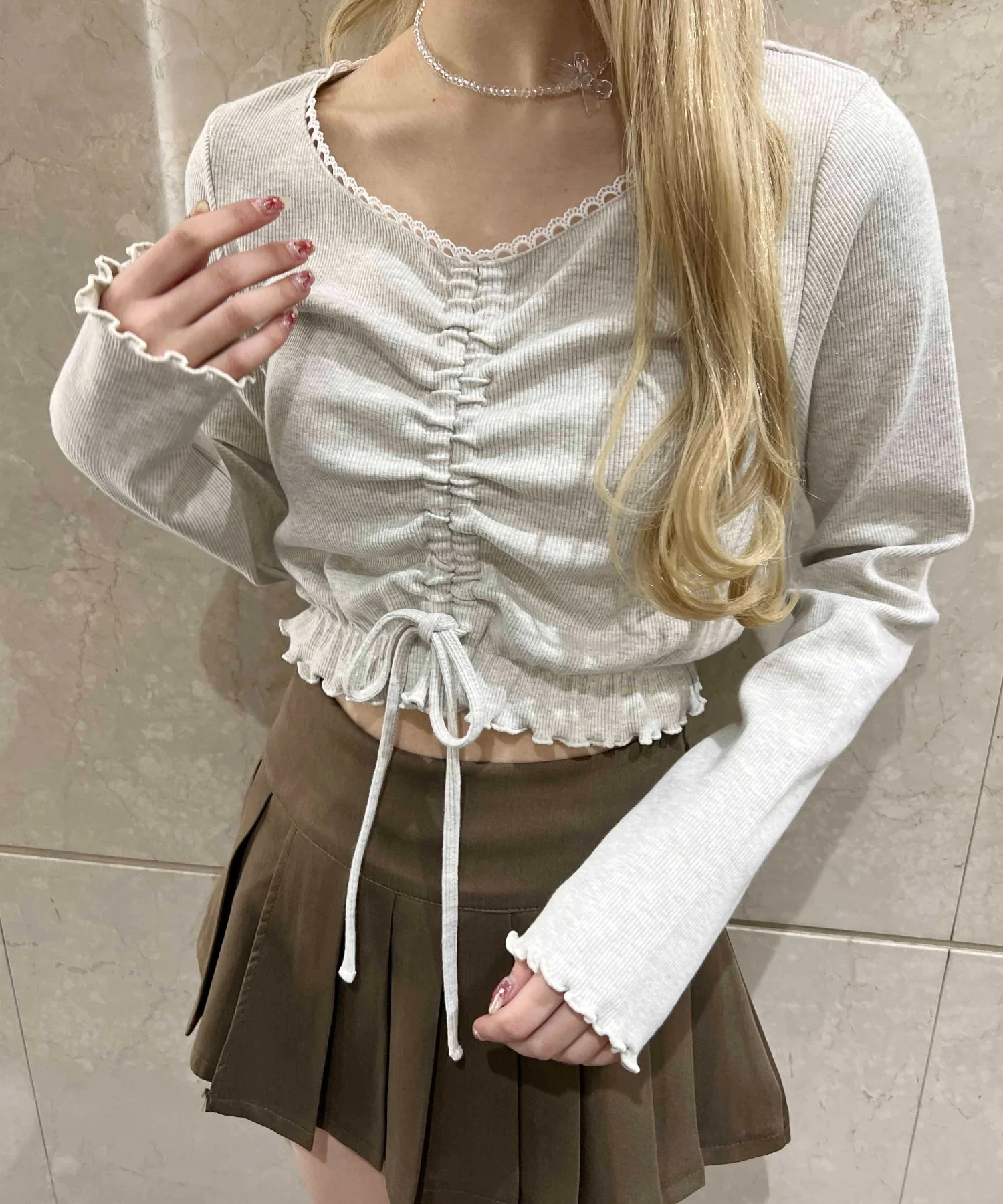 レースパイピングドロストトップス - Image 4