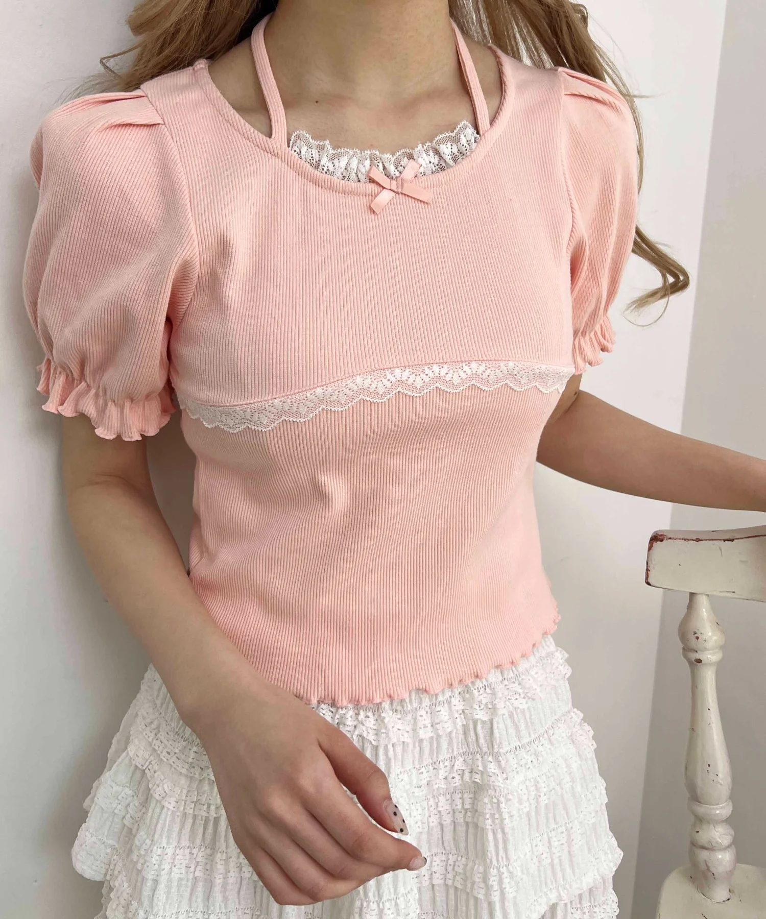 レースパイピングリブトップス - Image 5