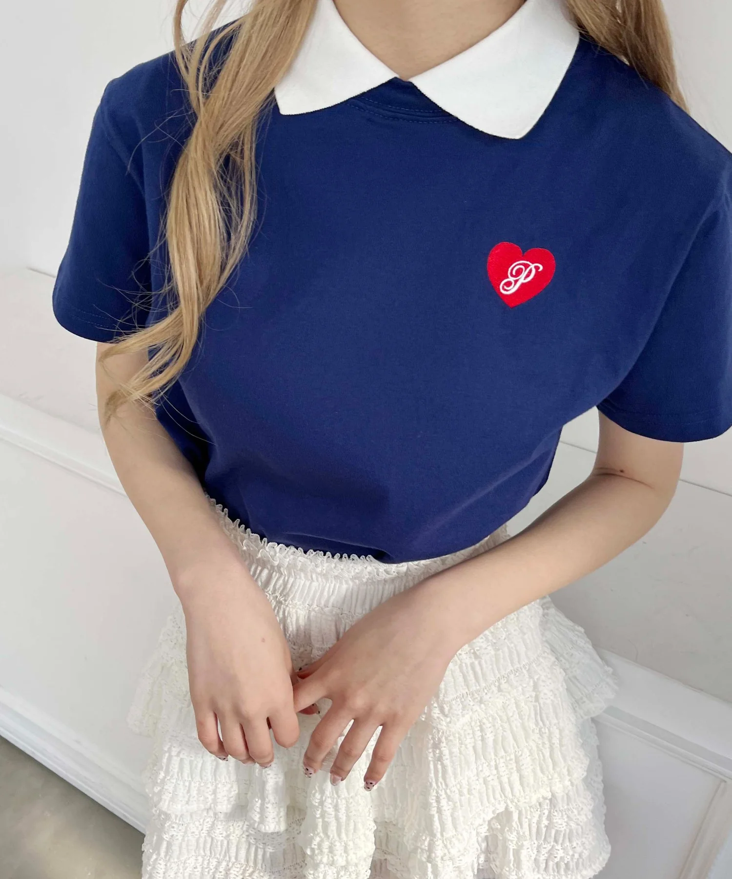 ハートワンポイント襟付きTシャツ - Image 2