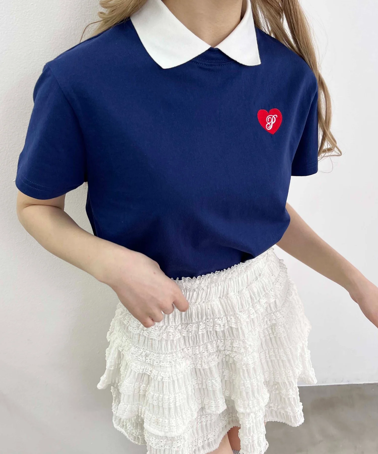 ハートワンポイント襟付きTシャツ - Image 4