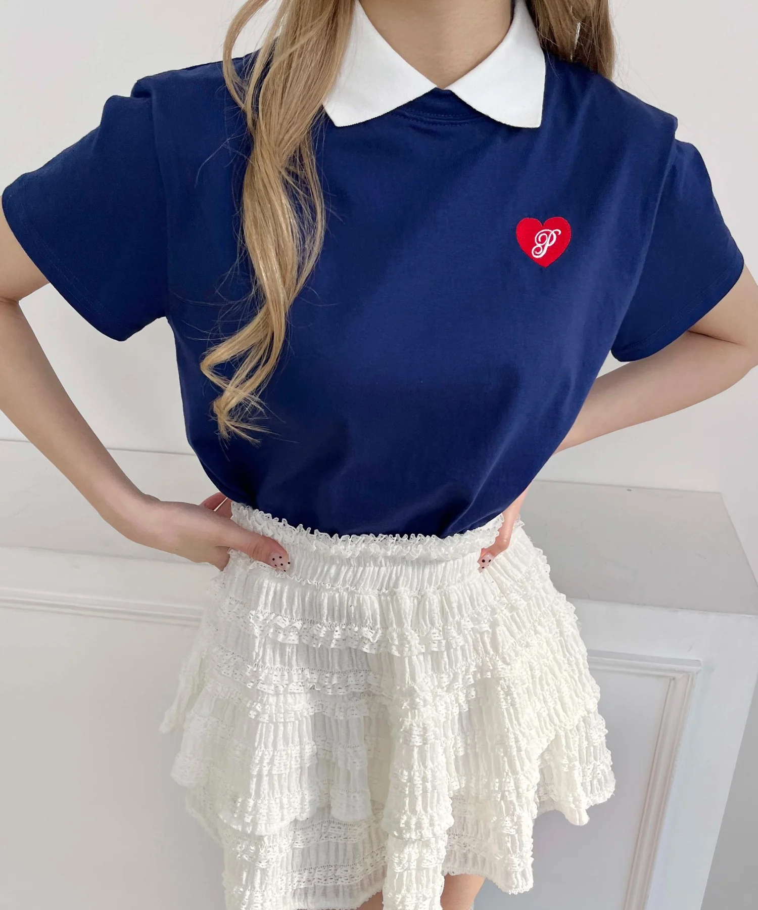 ハートワンポイント襟付きTシャツ - Image 5