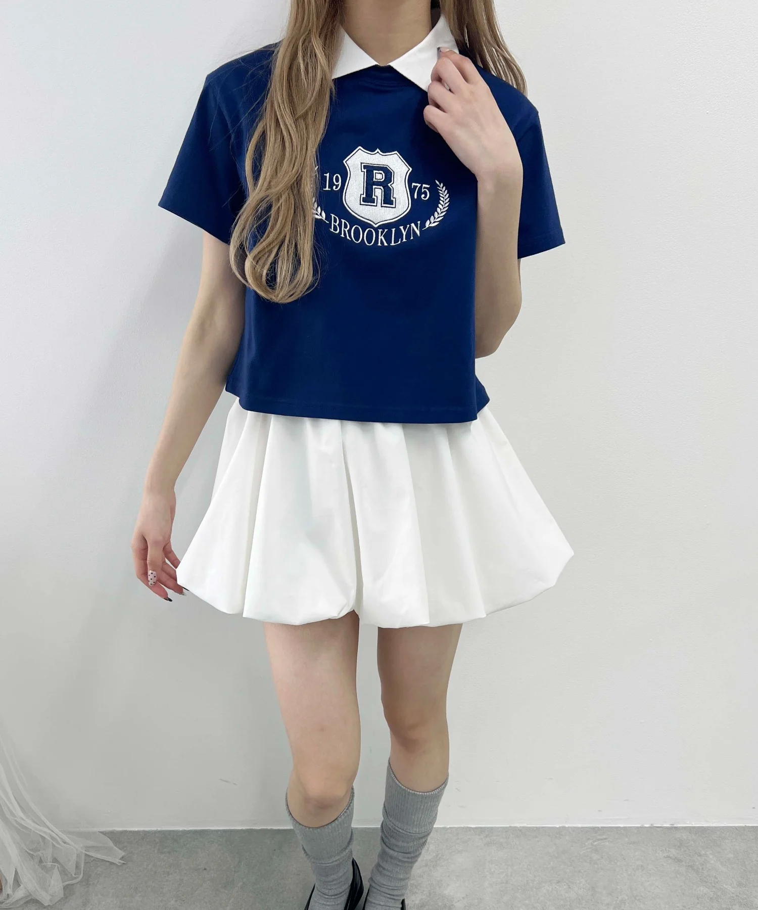 襟付きカレッジ刺繍Tシャツ - Image 5