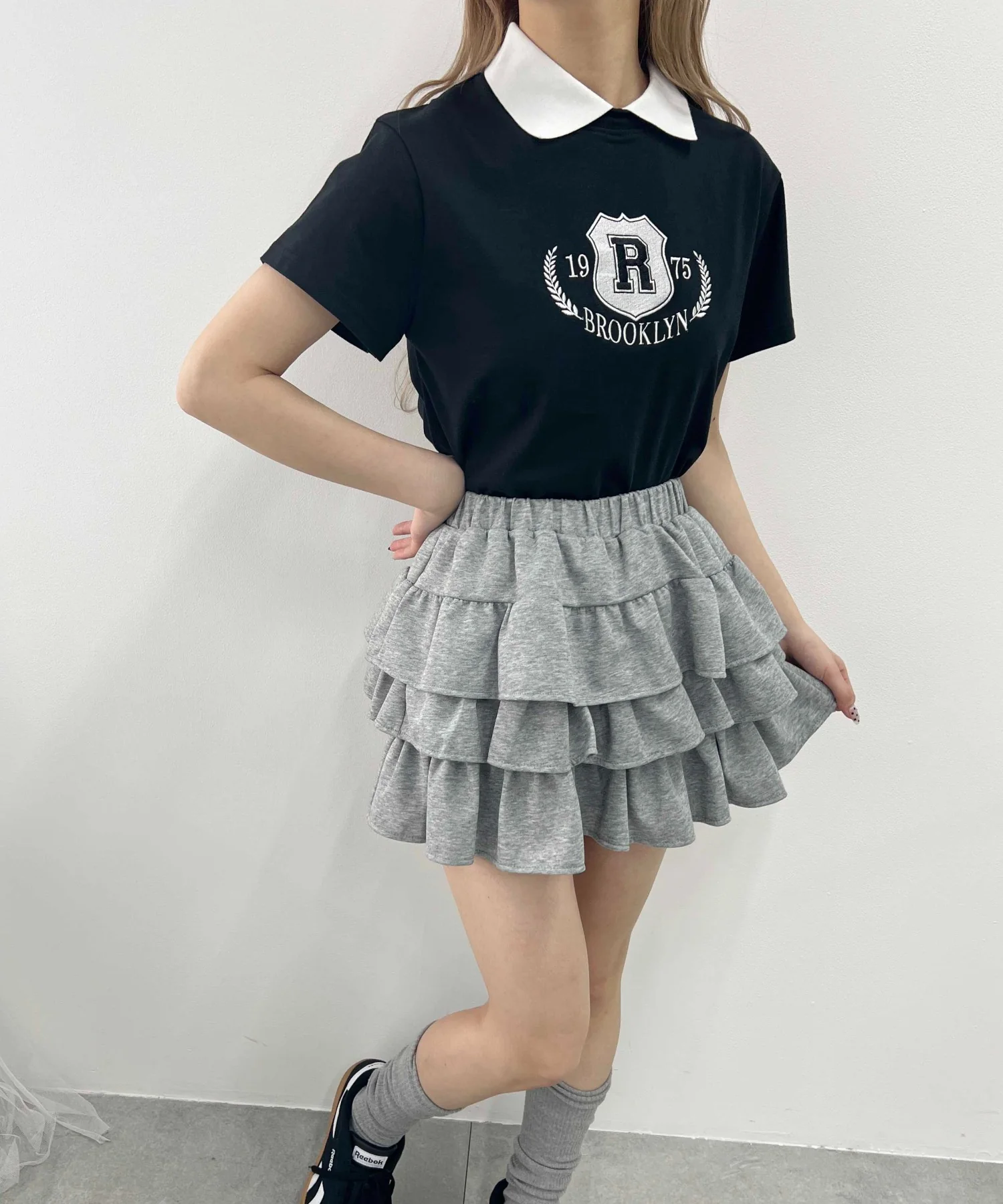 襟付きカレッジ刺繍Tシャツ - Image 9