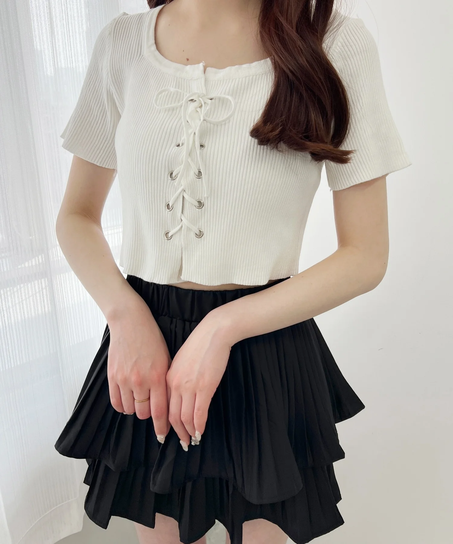 レースアップ半袖トップス - Image 18