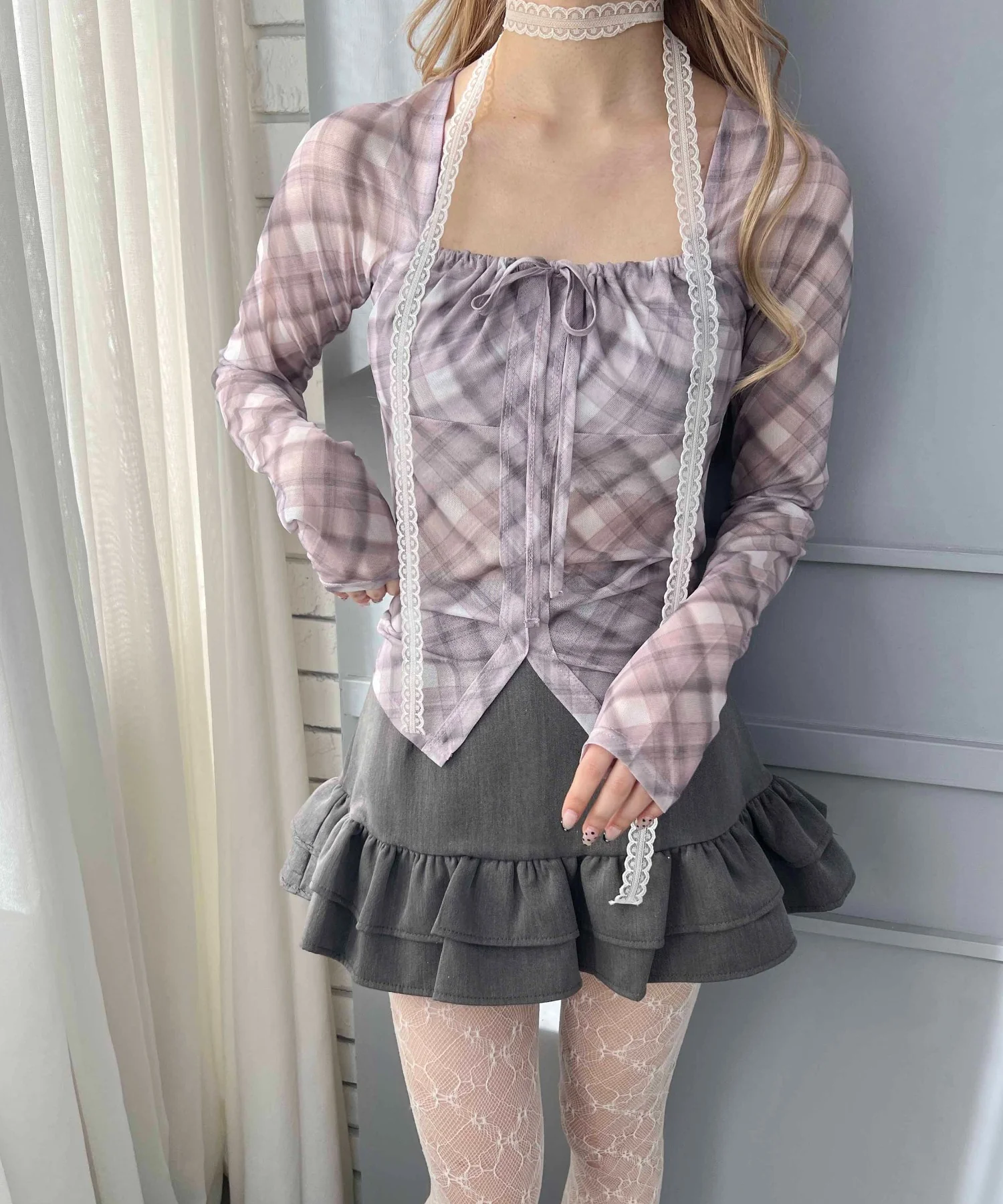 チェックシアーブラウス - Image 4