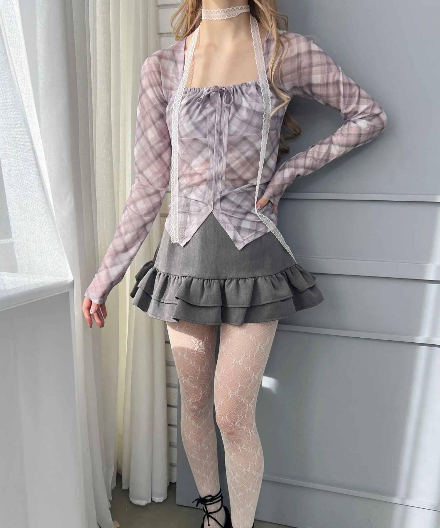 チェックシアーブラウス - Image 6