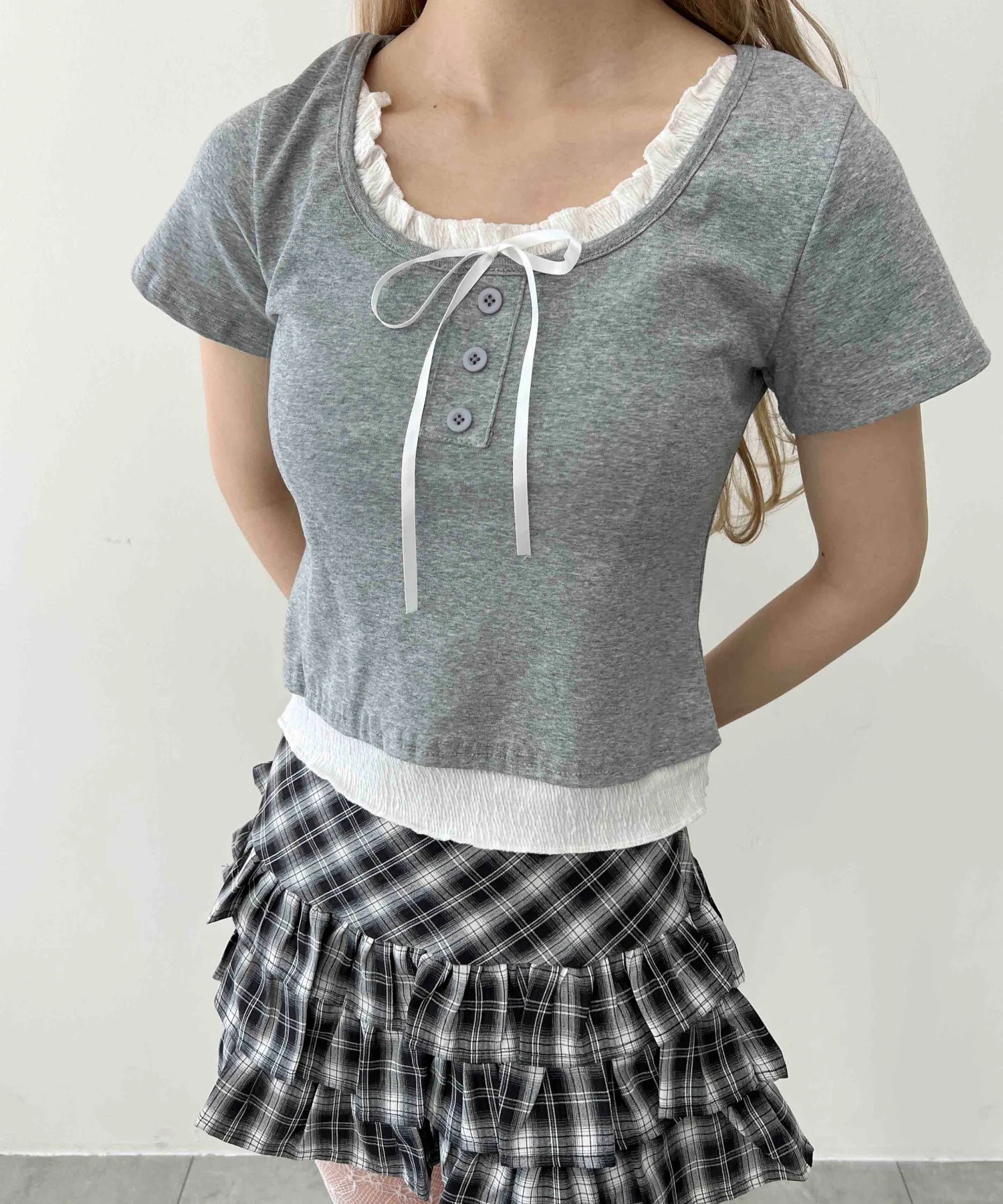 レイヤード風フロントリボンTシャツ - Image 10