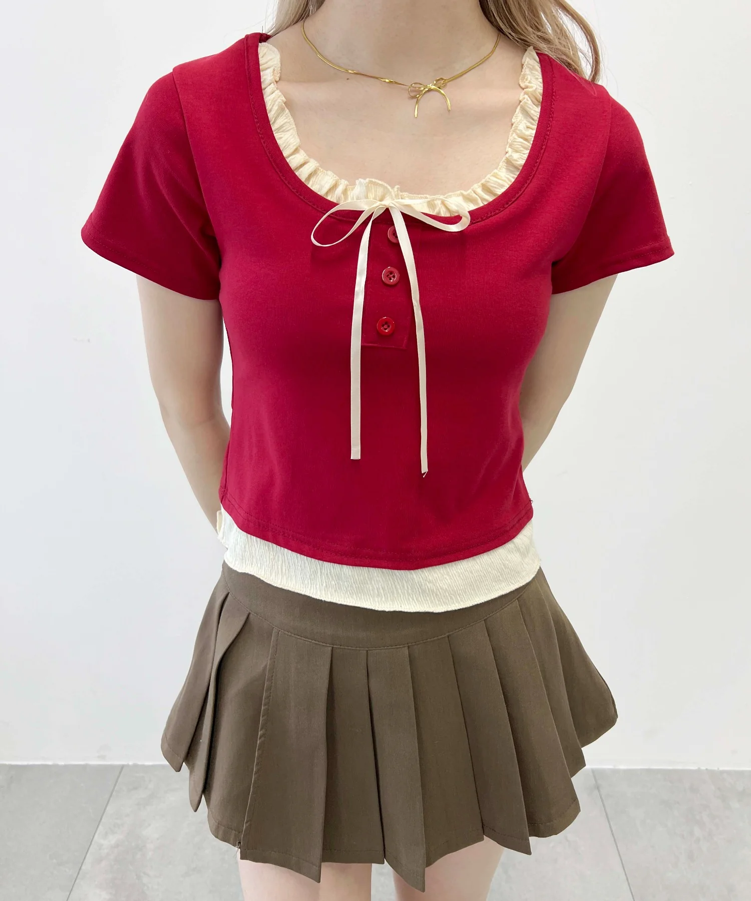 レイヤード風フロントリボンTシャツ - Image 5