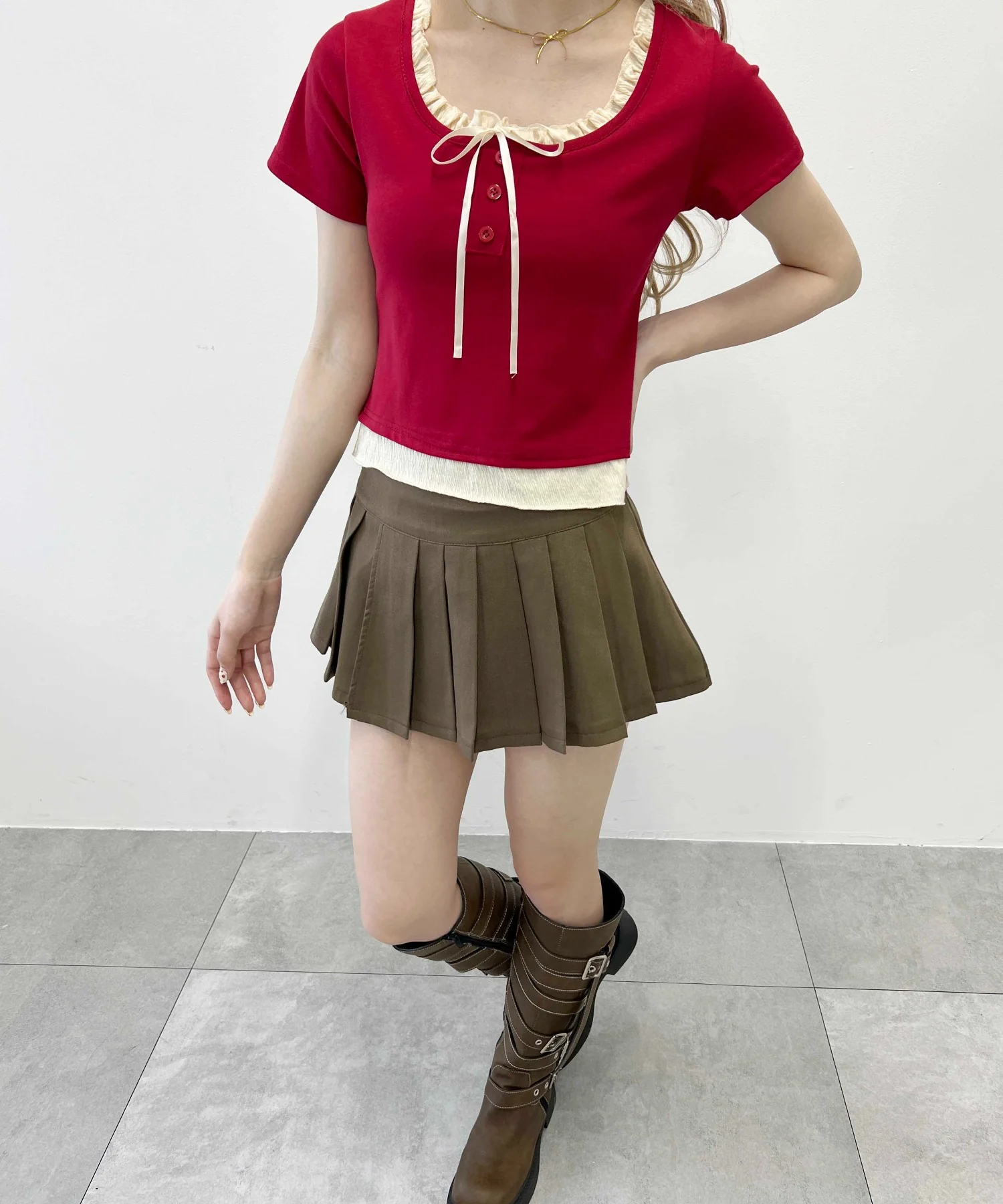 レイヤード風フロントリボンTシャツ - Image 6
