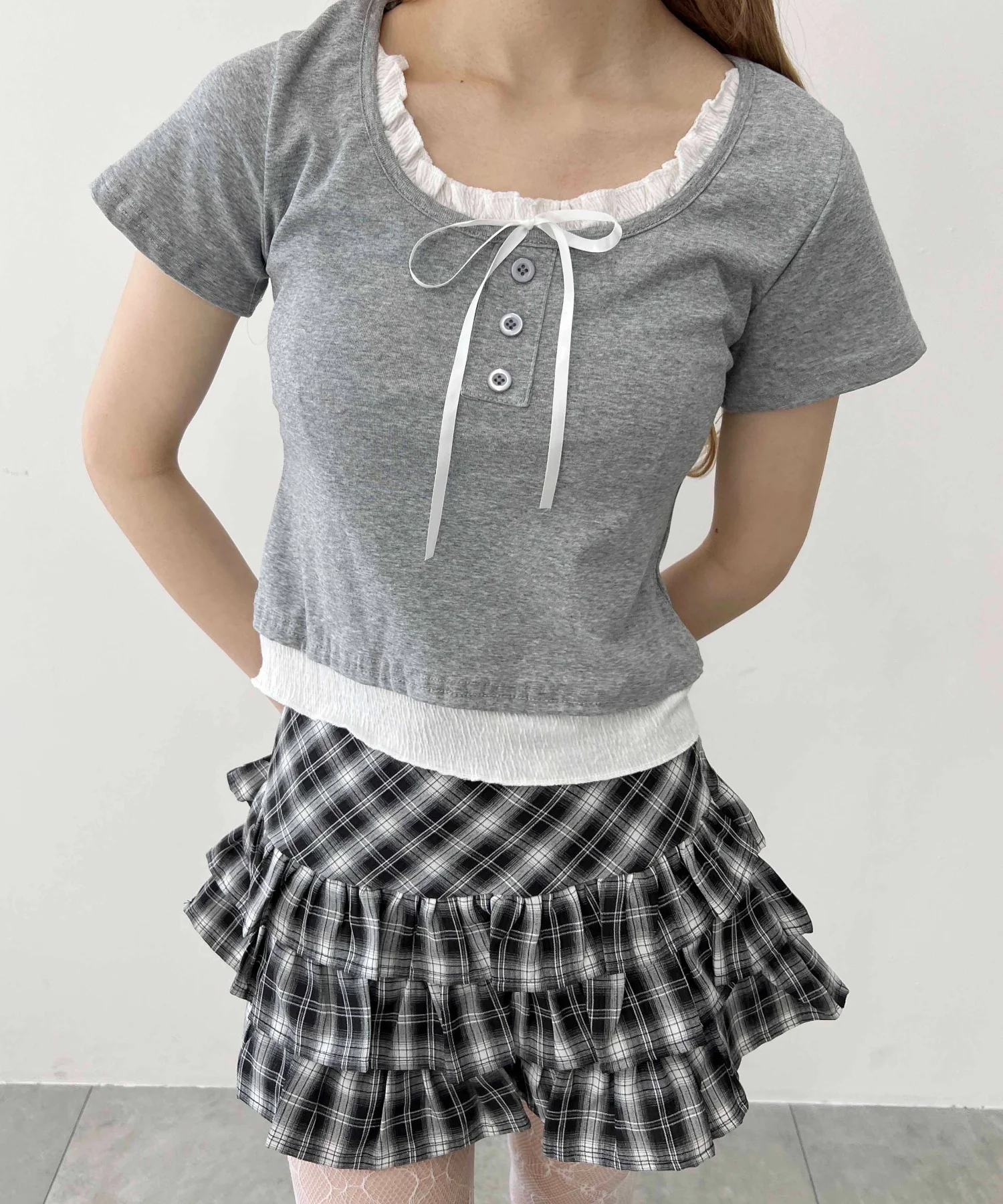 レイヤード風フロントリボンTシャツ - Image 7