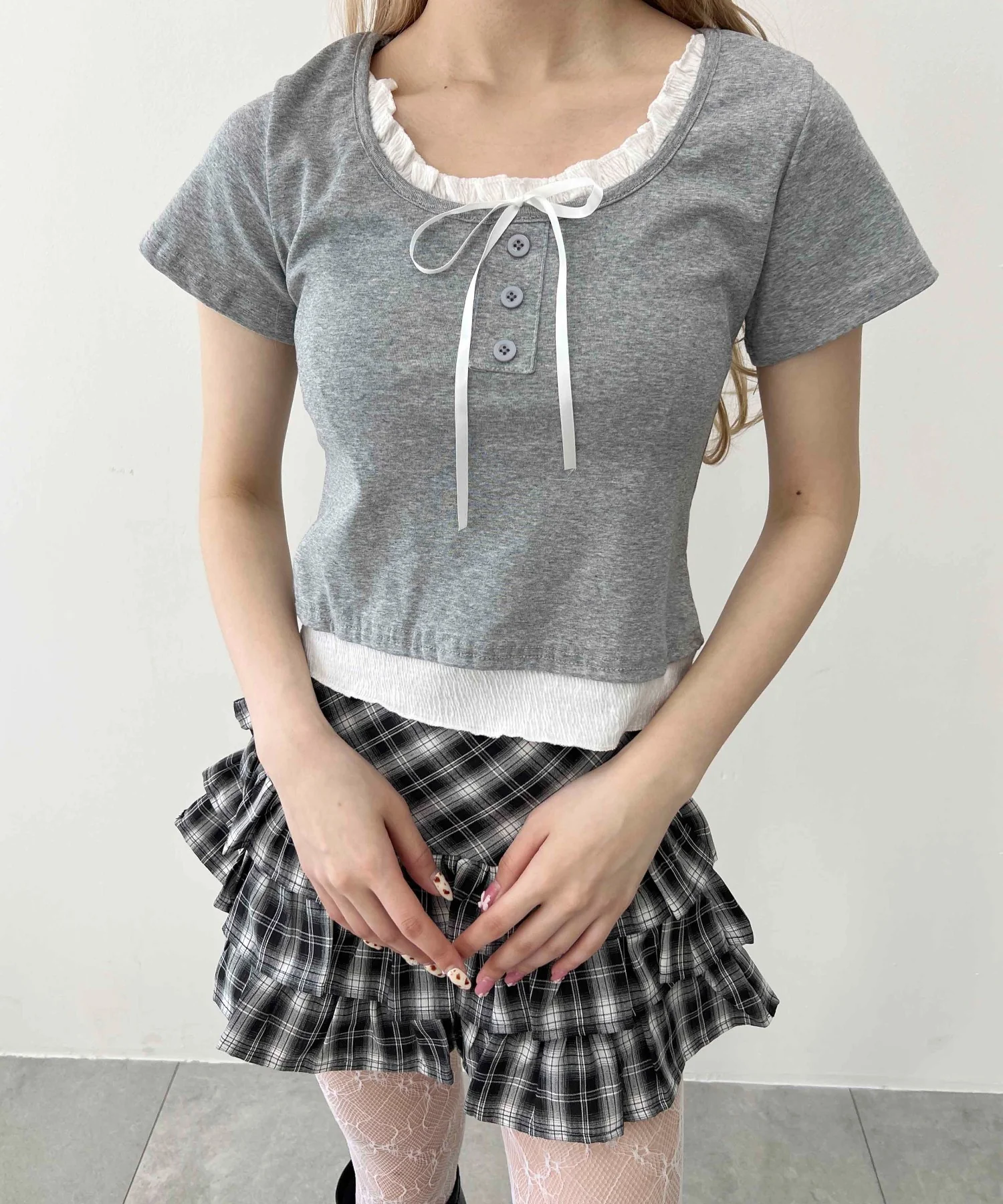 レイヤード風フロントリボンTシャツ - Image 8