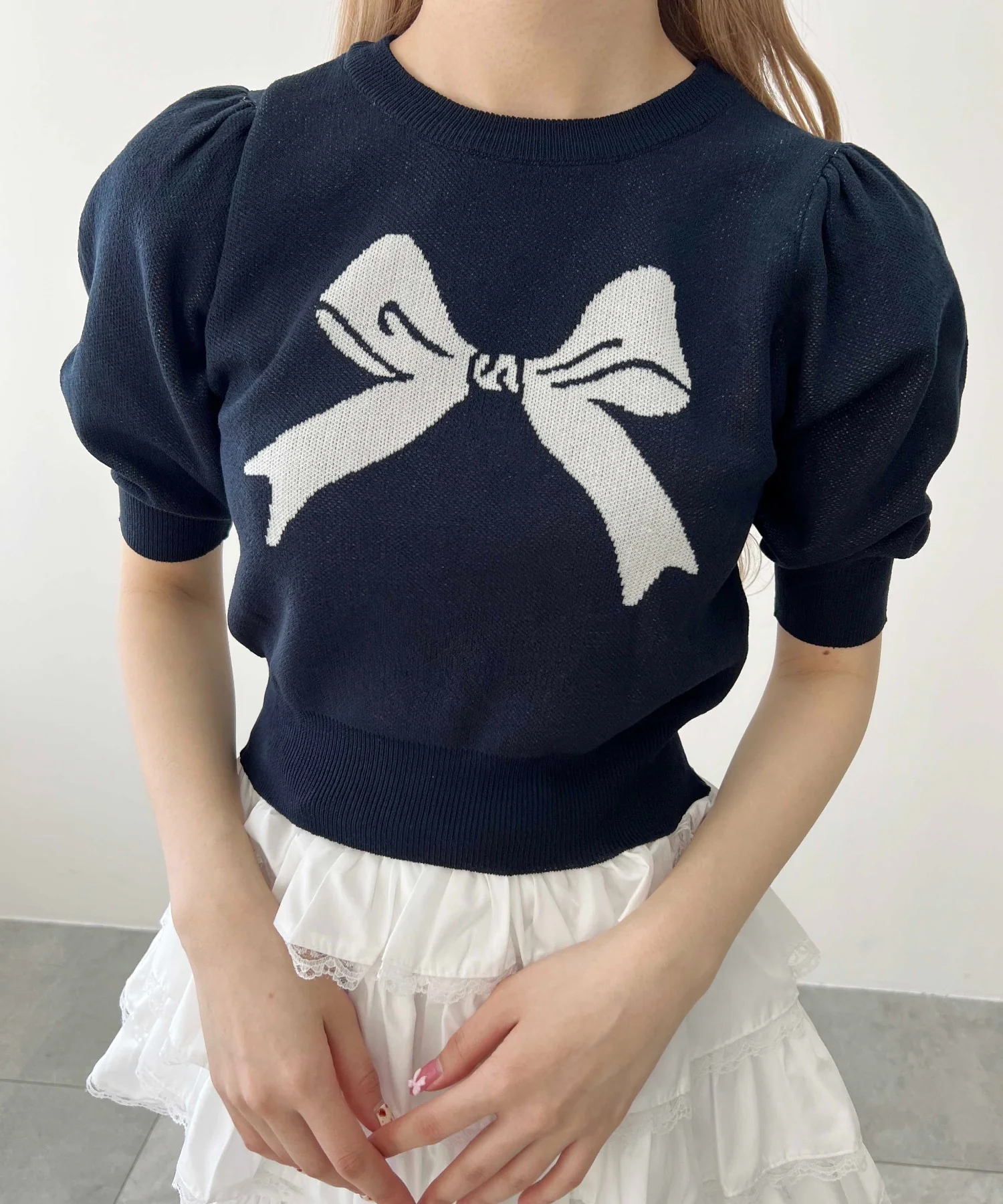 パフスリーブリボンニット - Image 4