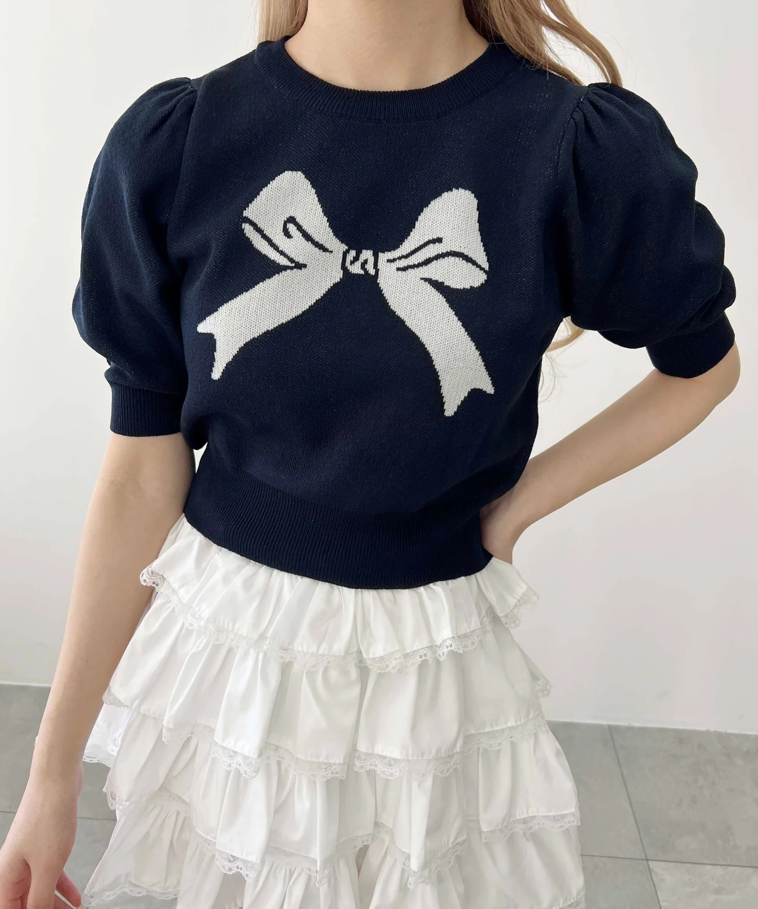 パフスリーブリボンニット - Image 5