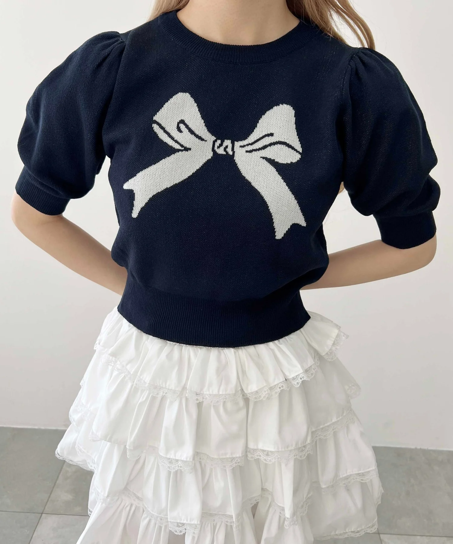 パフスリーブリボンニット - Image 6