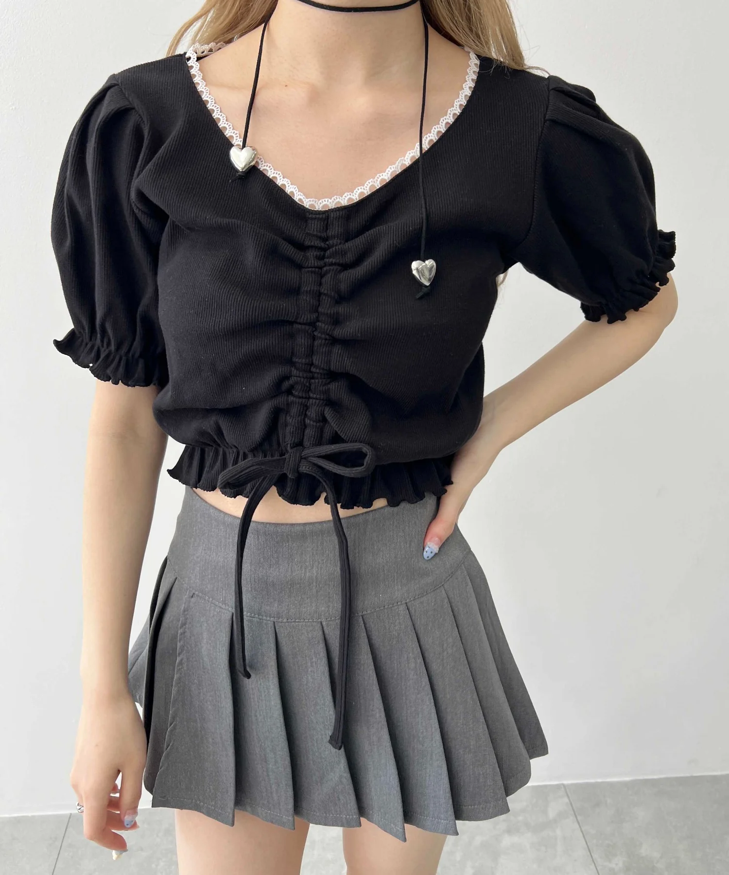 レースパイピング半袖トップス - Image 15
