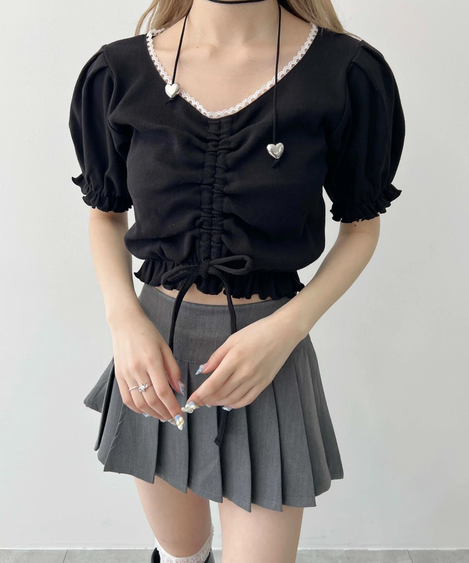 レースパイピング半袖トップス - Image 16