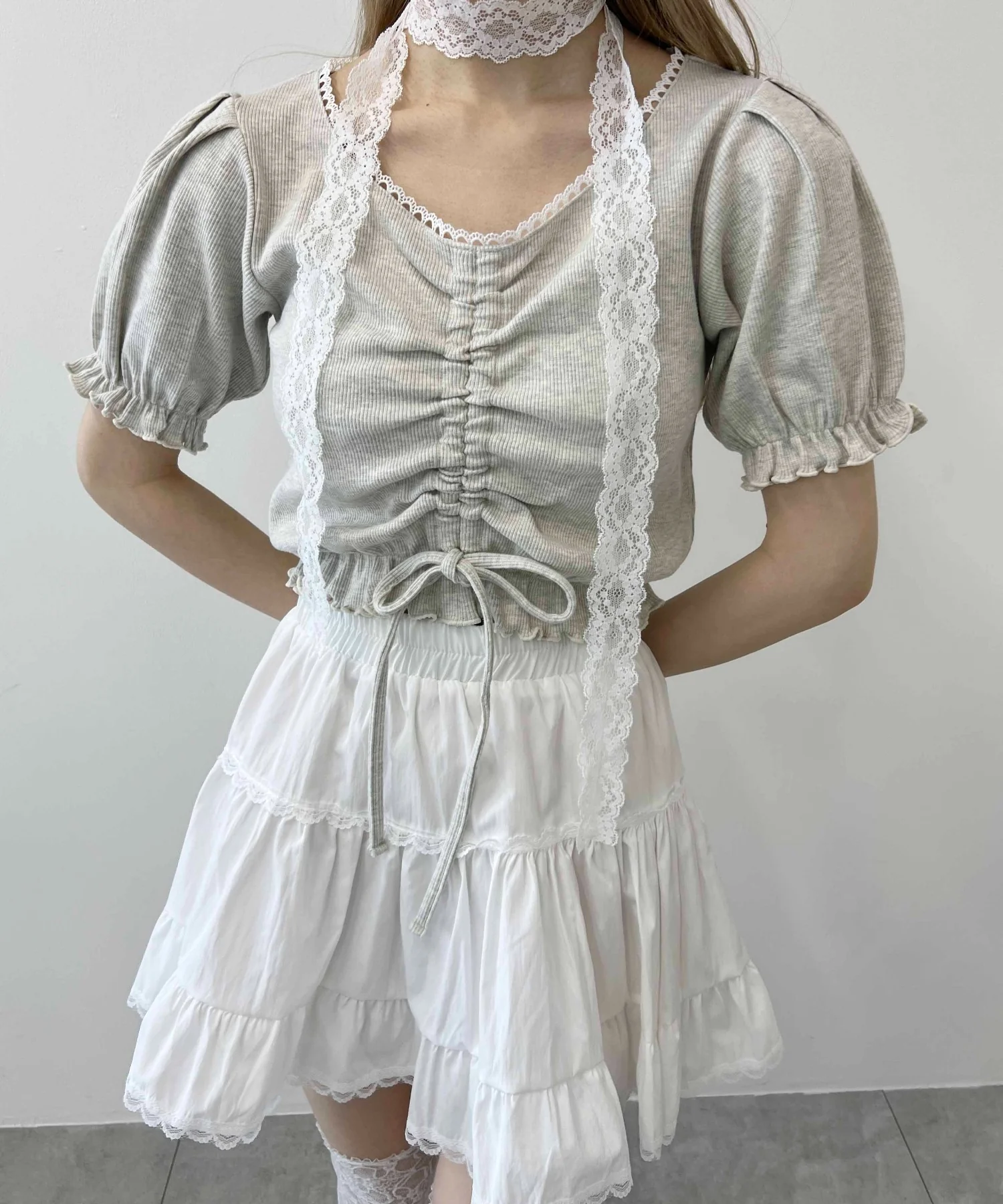 レースパイピング半袖トップス - Image 6