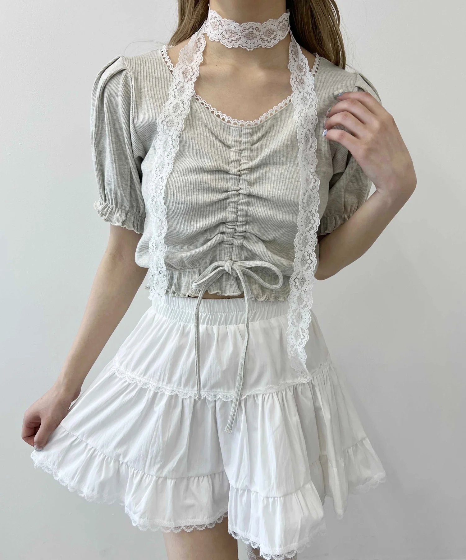 レースパイピング半袖トップス - Image 7