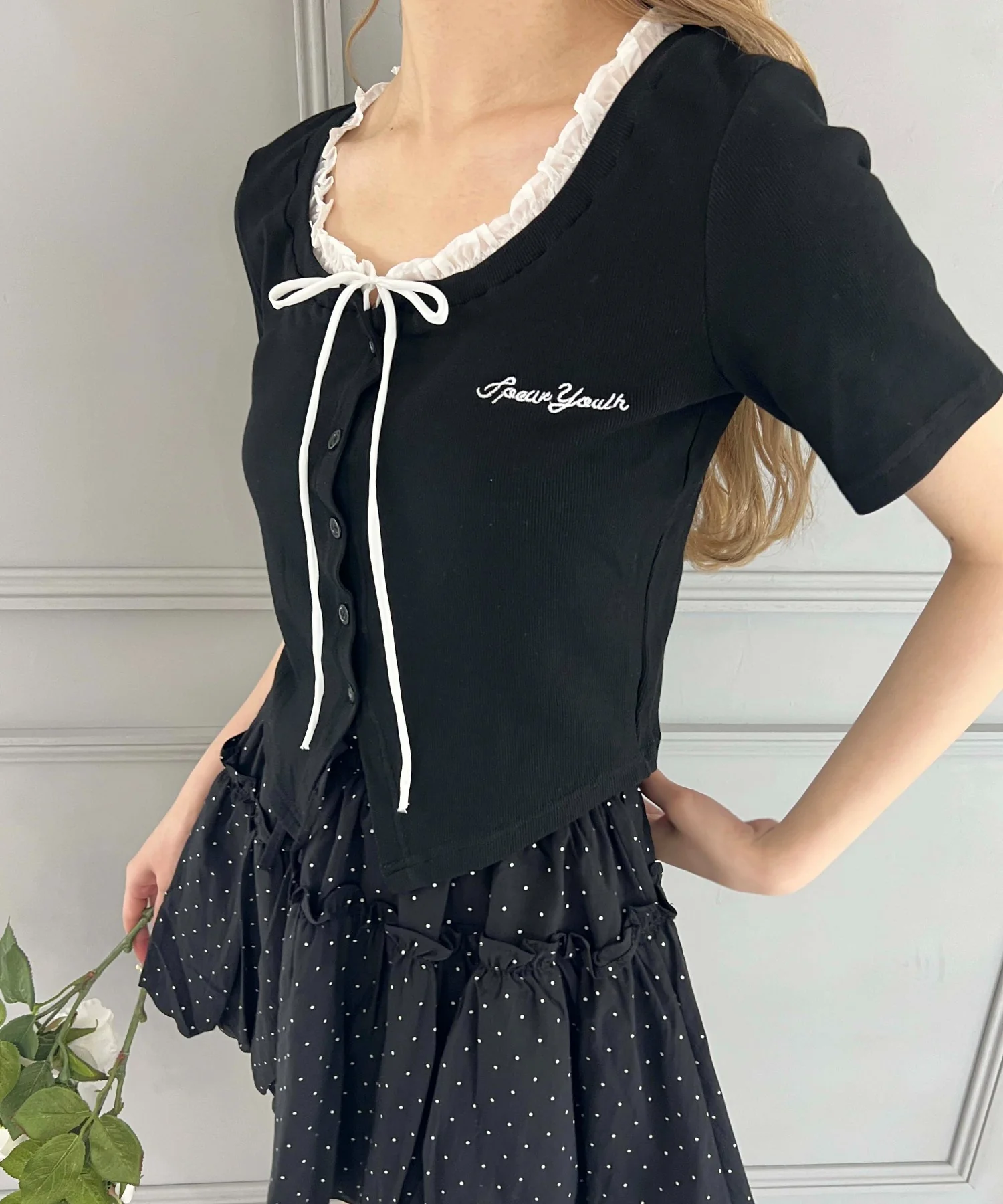 フリルネック半袖カーディガン - Image 17