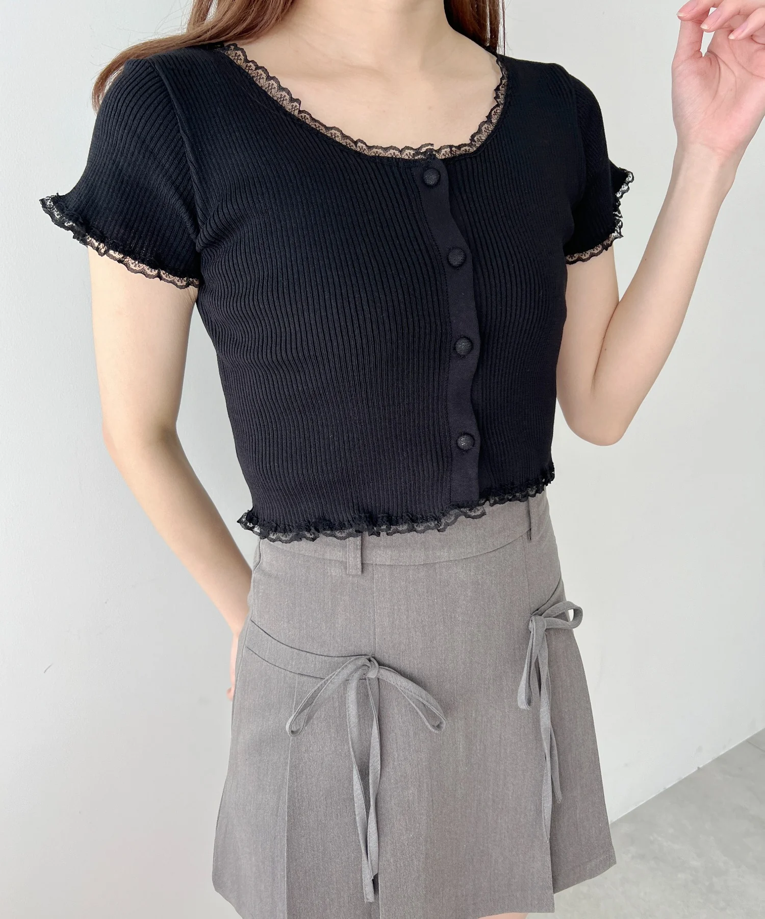 レースパイピング半袖ニッカーディガン - Image 6