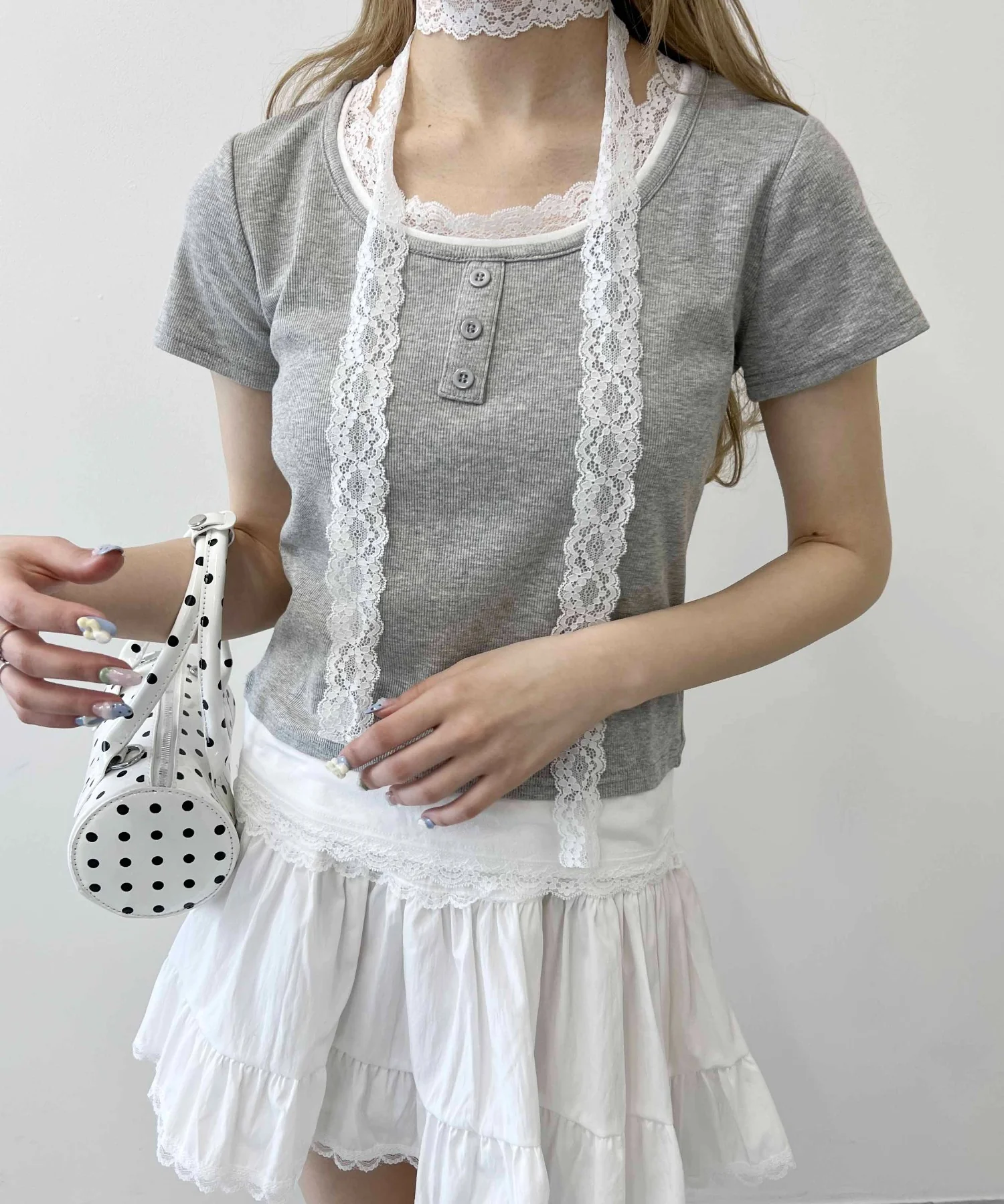 レースポイントフェイクレイヤードTシャツ - Image 11