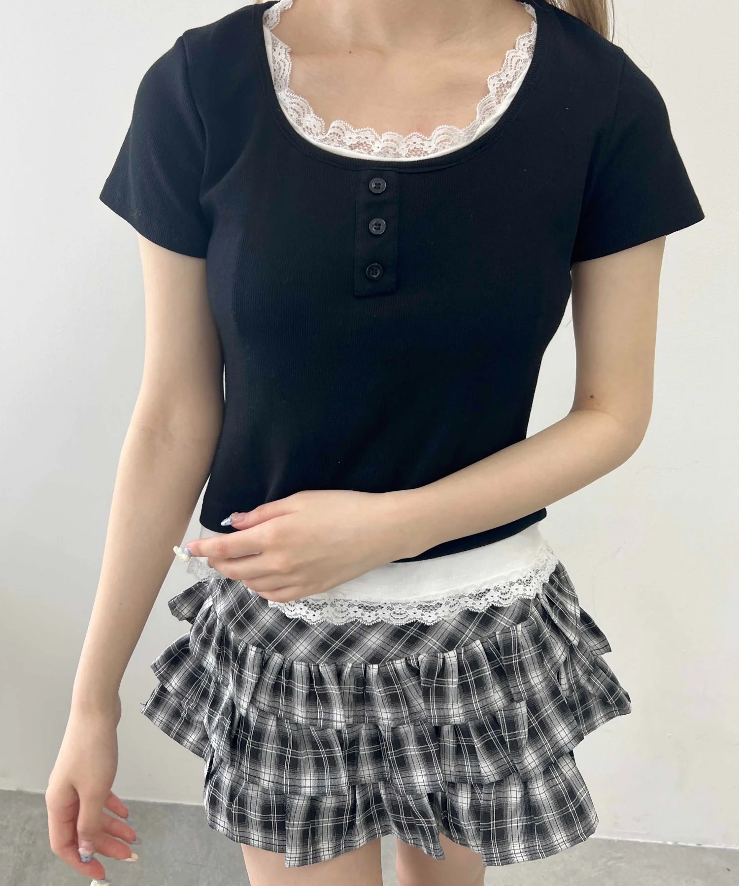 レースポイントフェイクレイヤードTシャツ - Image 13