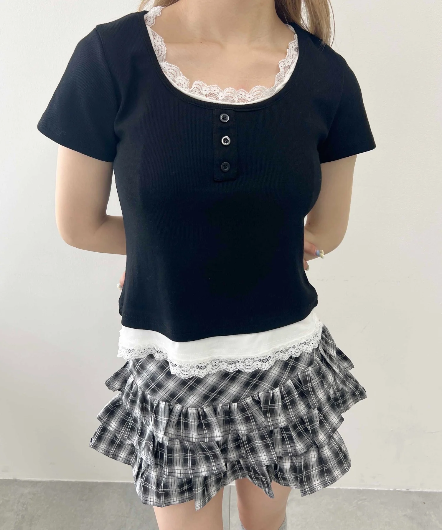 レースポイントフェイクレイヤードTシャツ - Image 14