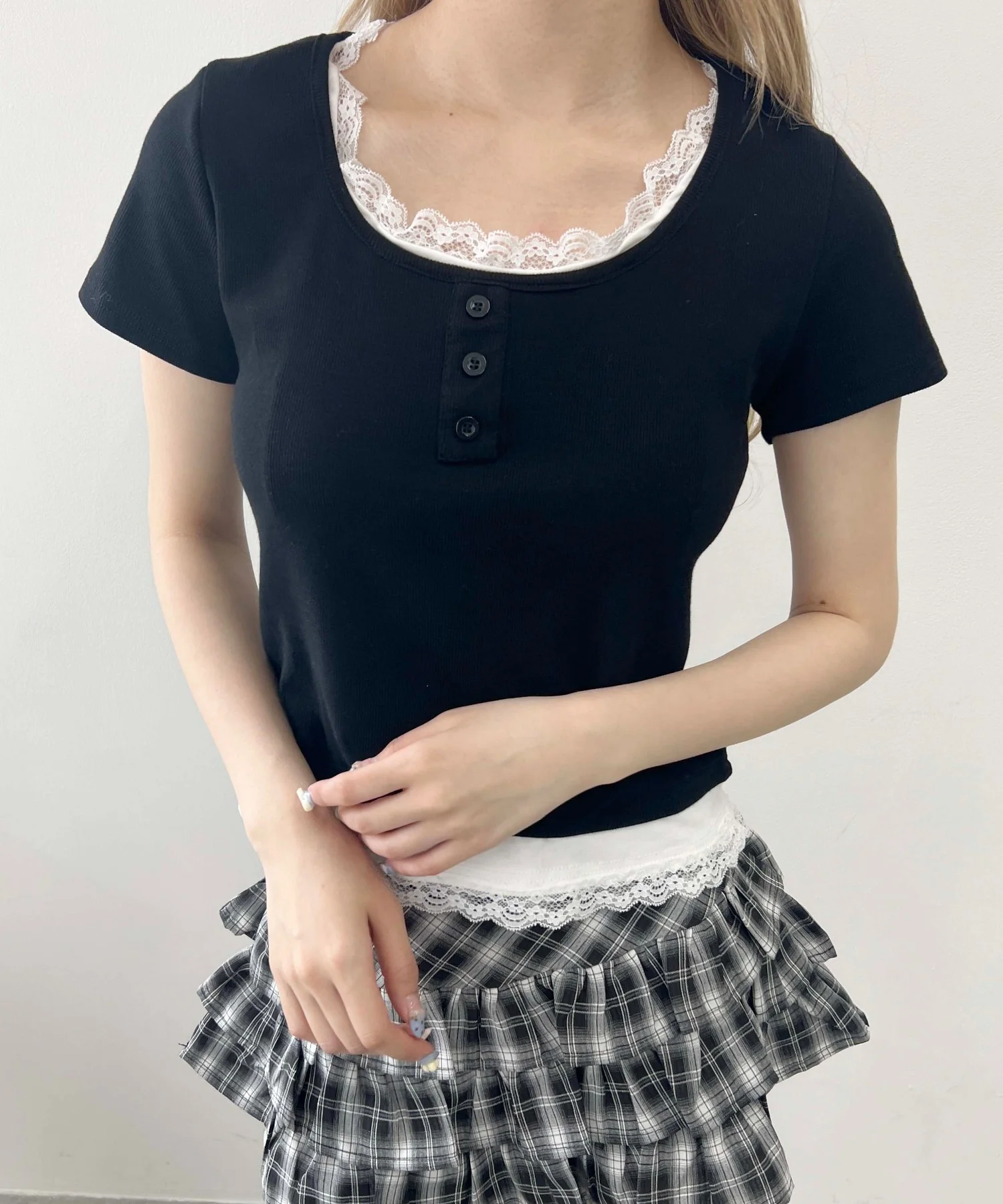 レースポイントフェイクレイヤードTシャツ - Image 15