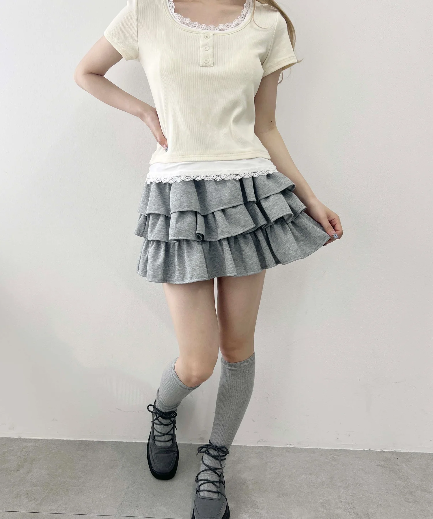 レースポイントフェイクレイヤードTシャツ - Image 8