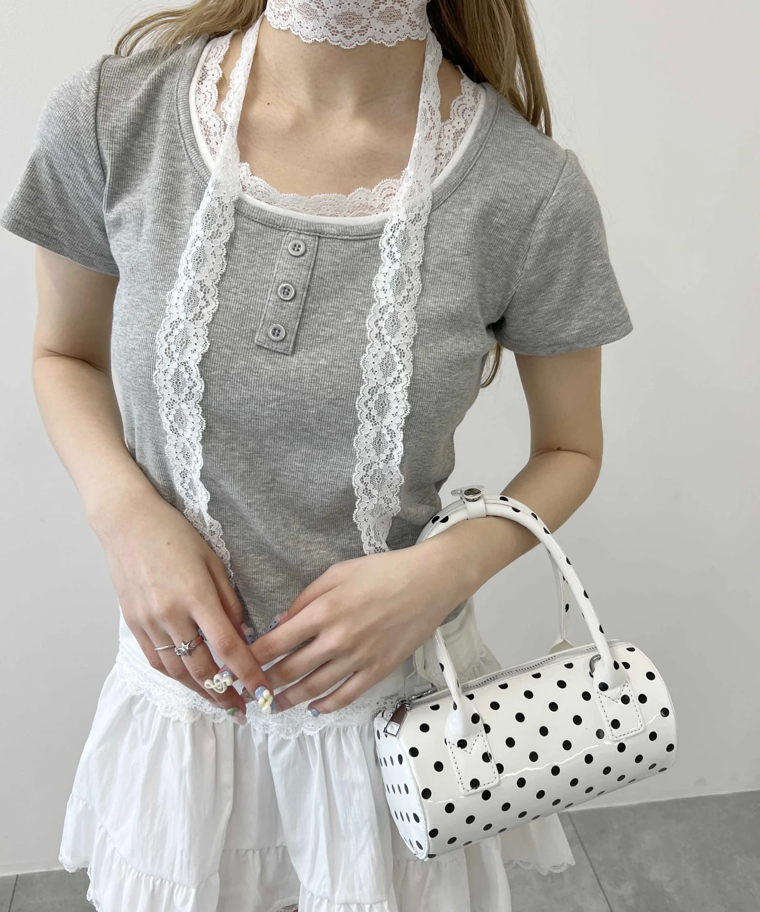レースポイントフェイクレイヤードTシャツ - Image 9